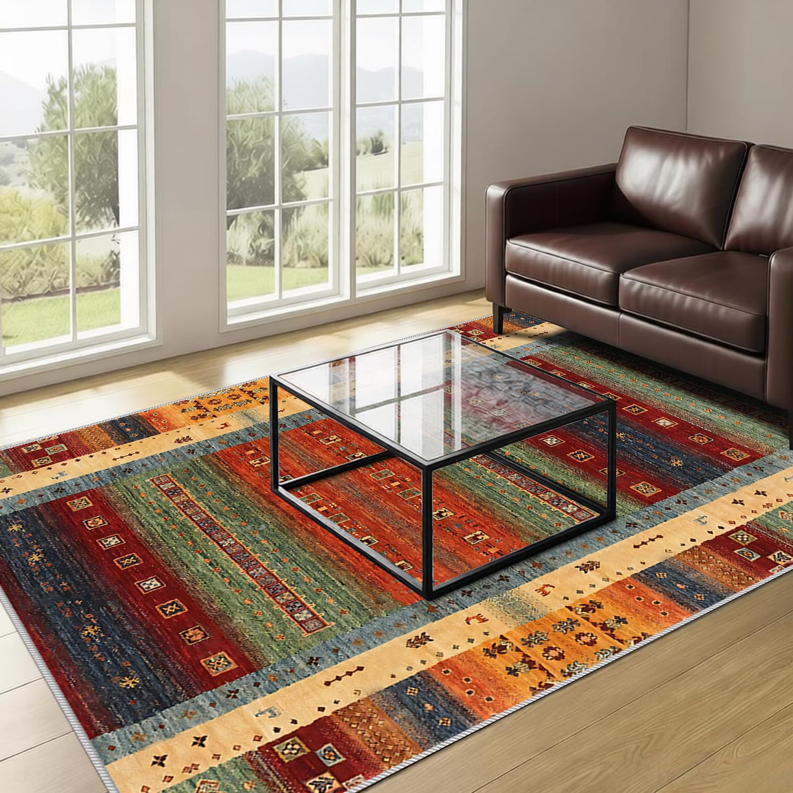Dywan do salonu w stylu vintage, 100 x 120 cm dywaniki do sypialni, salonu, sypialni, kuchni, jadalni, duży dywan z krótkim włosiem, dywan do jadalni, antypoślizgowy zmywalny dywanik kuchenny