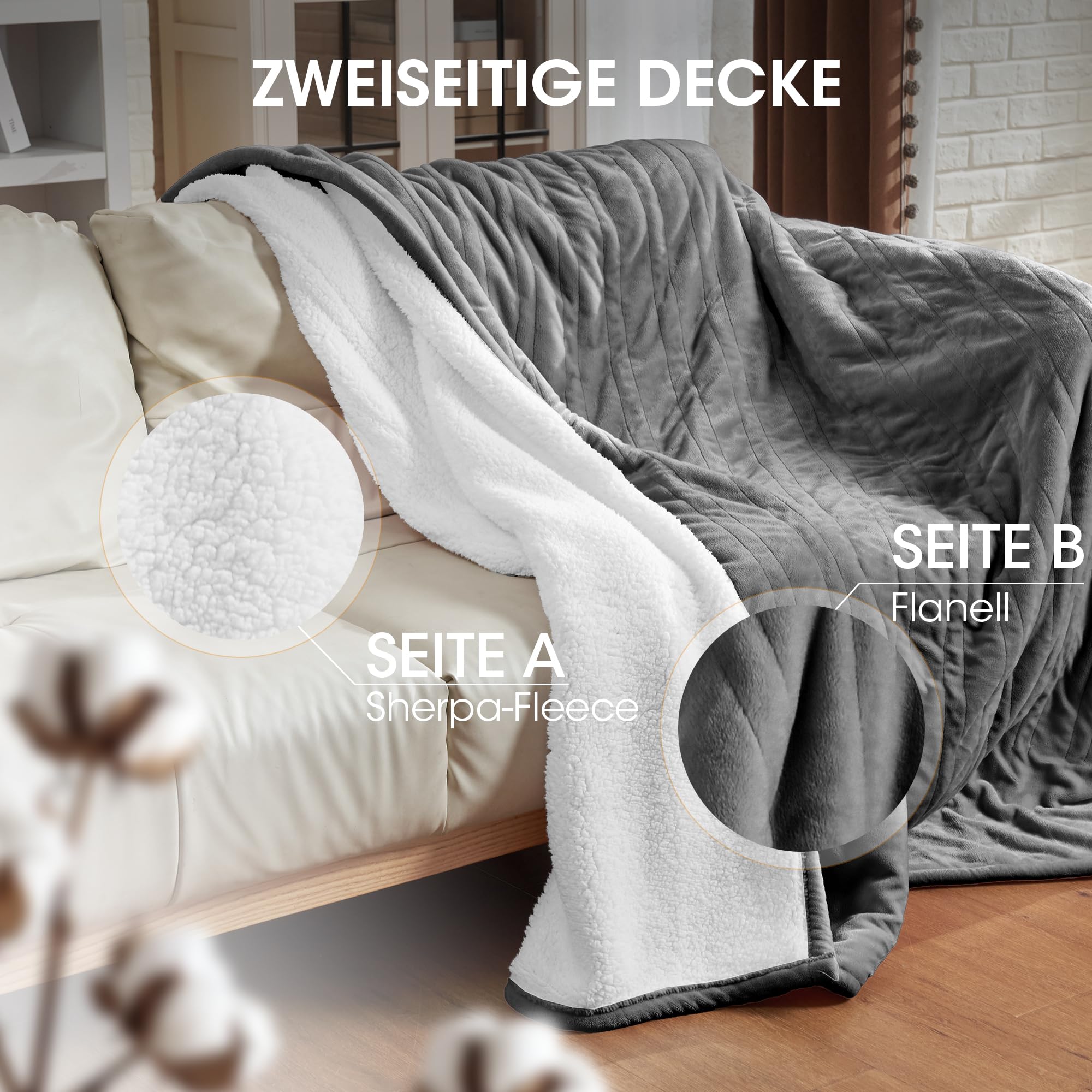 Airfish Heizdecke 180x130 cm – Kuschelweiche Premium-Decke mit 6 Heizstufen, 12h-Timer & Sicherheits-Auto-Off – Energiesparend & Waschmaschinenfest für Bett, Sofa, Homeoffice