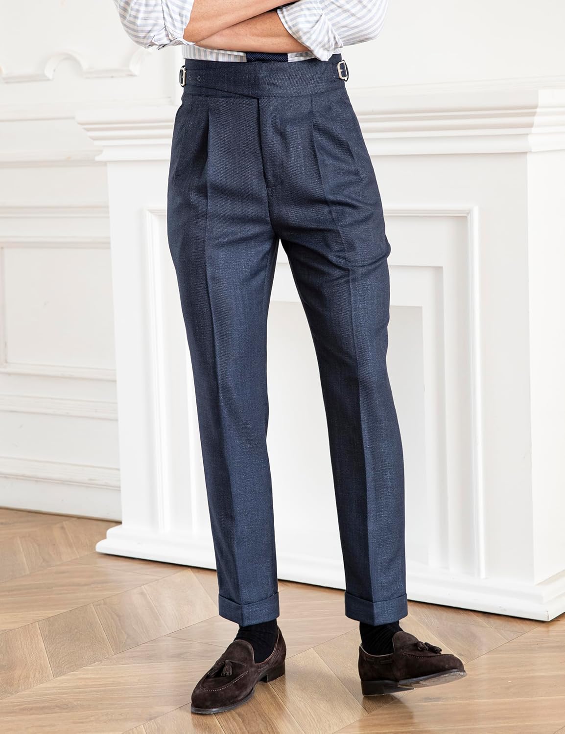 Men's Gurkha Naples Italian Old Money Style No Need to tie a Belt High Waisted Dress Pants - Image 4