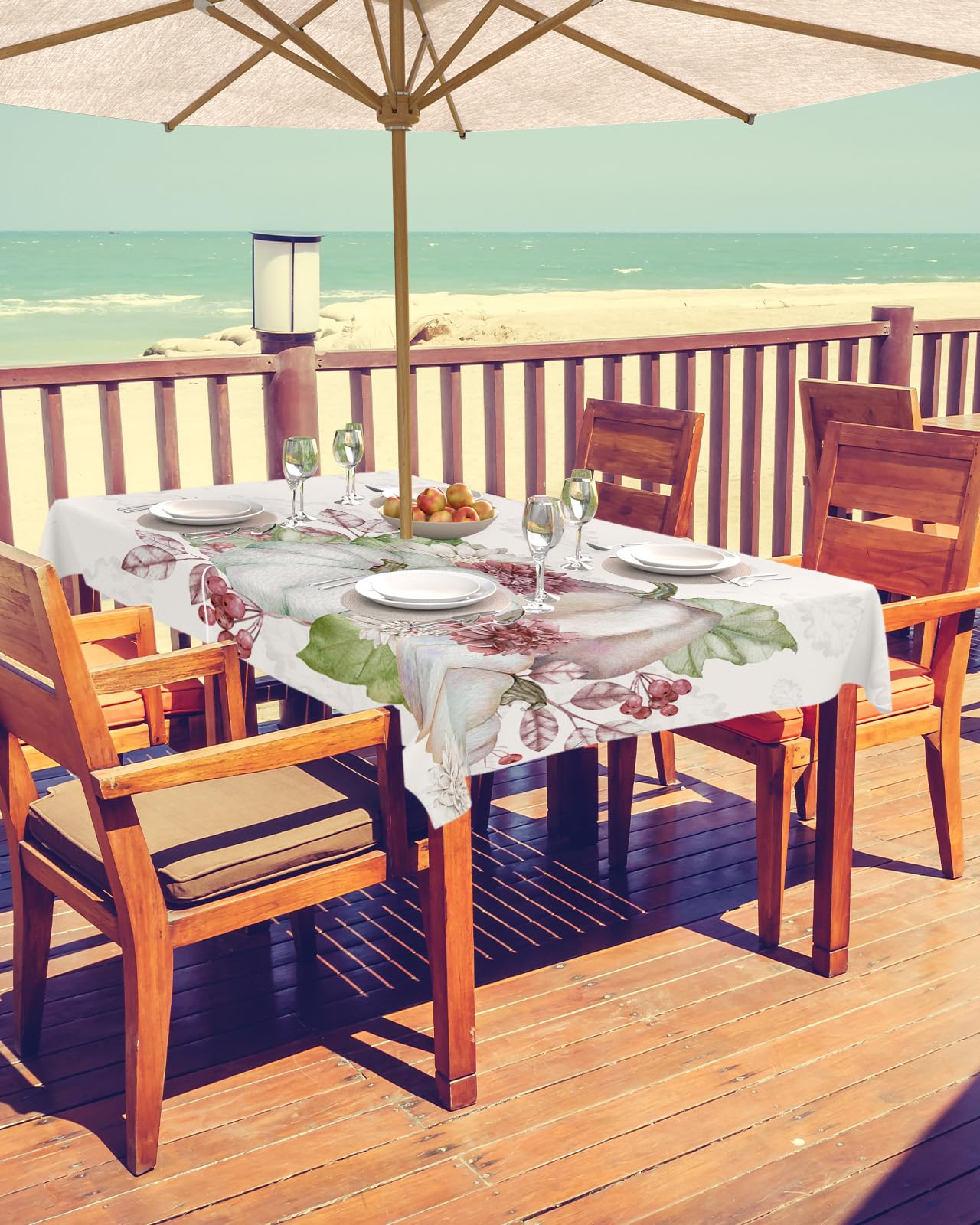 Fall Pumpkin Outdoor Tablecloths with Umbrella Hole and Zipper, Rustic Maple Leaves Autumn Flowers Waterproof/Stain Resistant Rectangle Table Cloth 60x102 Patio Table Cover for Picnic/Party