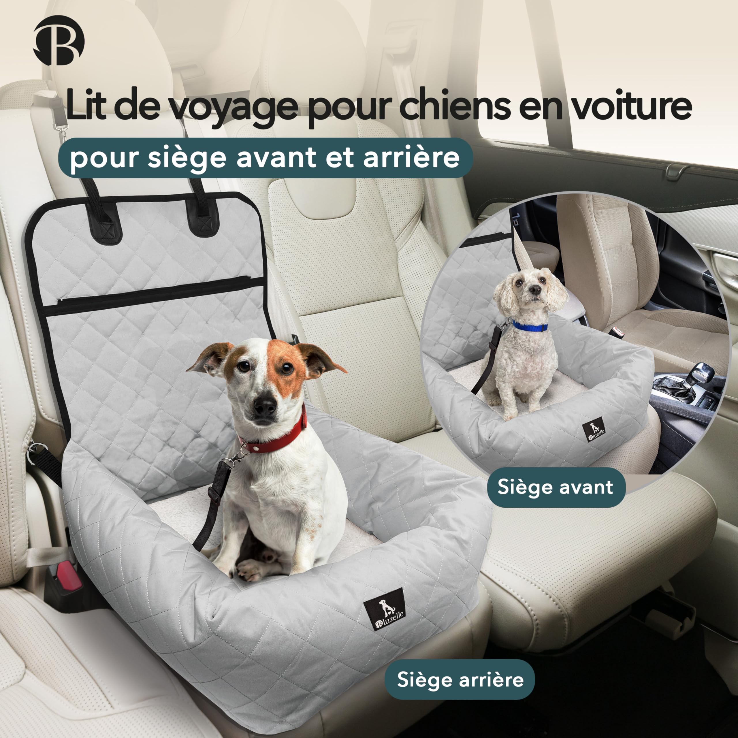 Siège Auto Chien & Panier 2-en-1 pour Avant & Arrière - TRAVELBUDDY Imperméable, Antidérapant & Lavable - Inclus Ceinture & Tissu Oxford - Marque Allemande, Couleur:Gris
