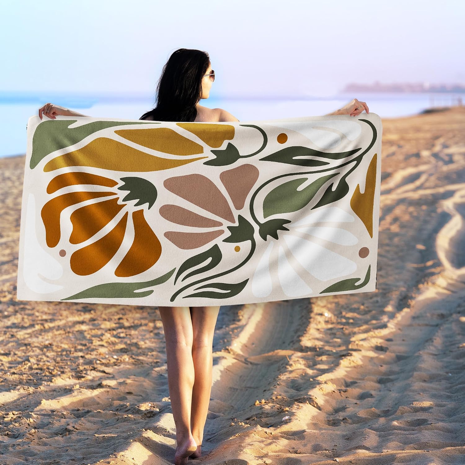 Abstract Boho Floral Beach Towel, Vintage Boho Sand Beach Towels Gifts for Women Men Adults,Retro Bohemian Flower Quick Dry Bath Pool Towels for Swimming Bathroom Spa Pool, 30x60 in