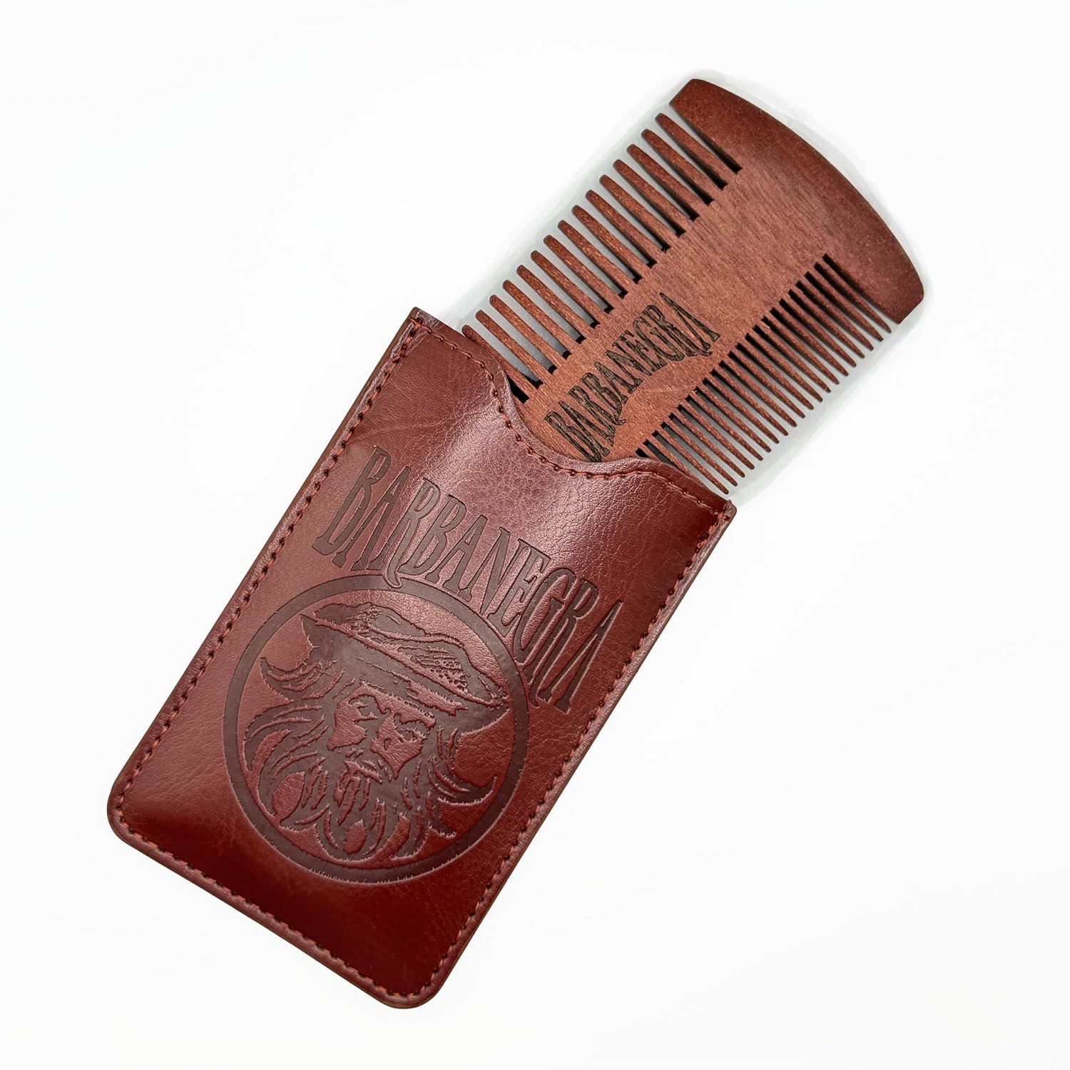 Barbanegra Legendary's Beard and Mustache Wood Comb with elegant Case, Anti-Static, Pocket Size for all types of Beards., Brown