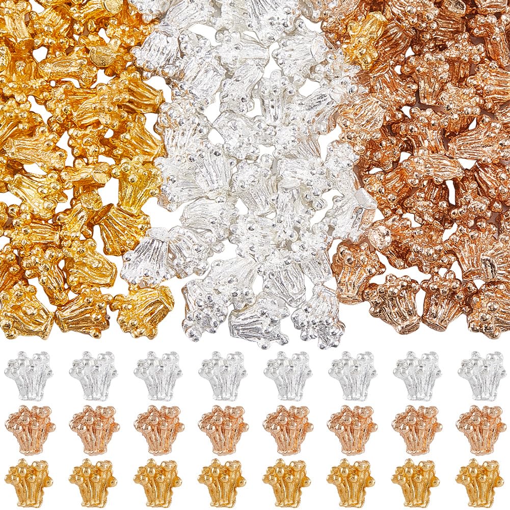 SUNNYCLUE Blumen Perlenkappen Set – 300 Stück, 10 Stile, Silber, Edelstahl, Für Schmuckherstellung