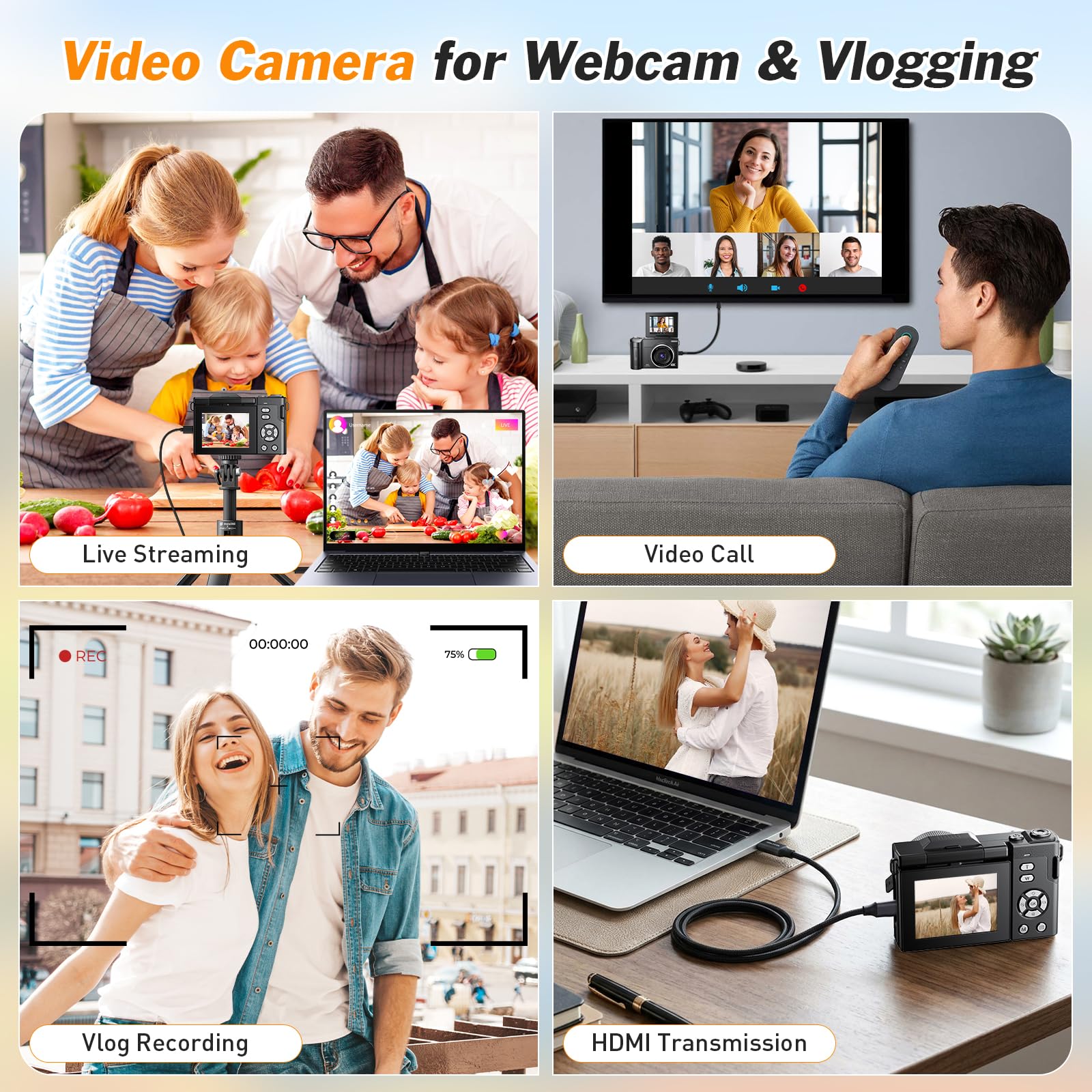 Cámara de Fotos 48MP 4K Cámara Digital Compacta con Zoom 16X 2,8" LCD Compacta Portátil Cámara con Tarjeta 32GB para Niños Principiantes Adulto (Negro)