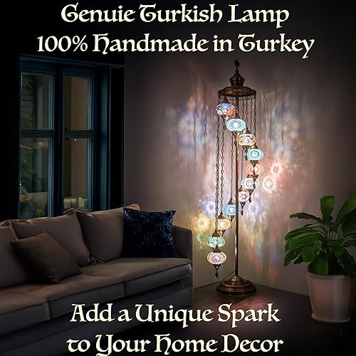 Miniatura 3 de DEMMEX Lámpara de pie colorida bohemia con mosaico turco marroquí de 7 pies, 11 globos grandes (alfombra bohemia)