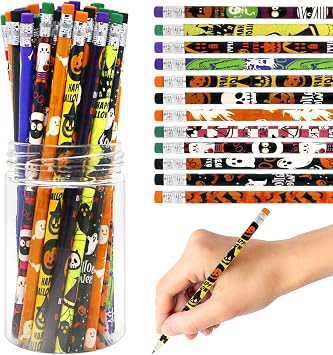 Tuzuaol 80 Pcs Halloween Pencils Bulk Assortment with Eraser, Colorful Wood Pencils in Halloween Design, Party Favors for Students