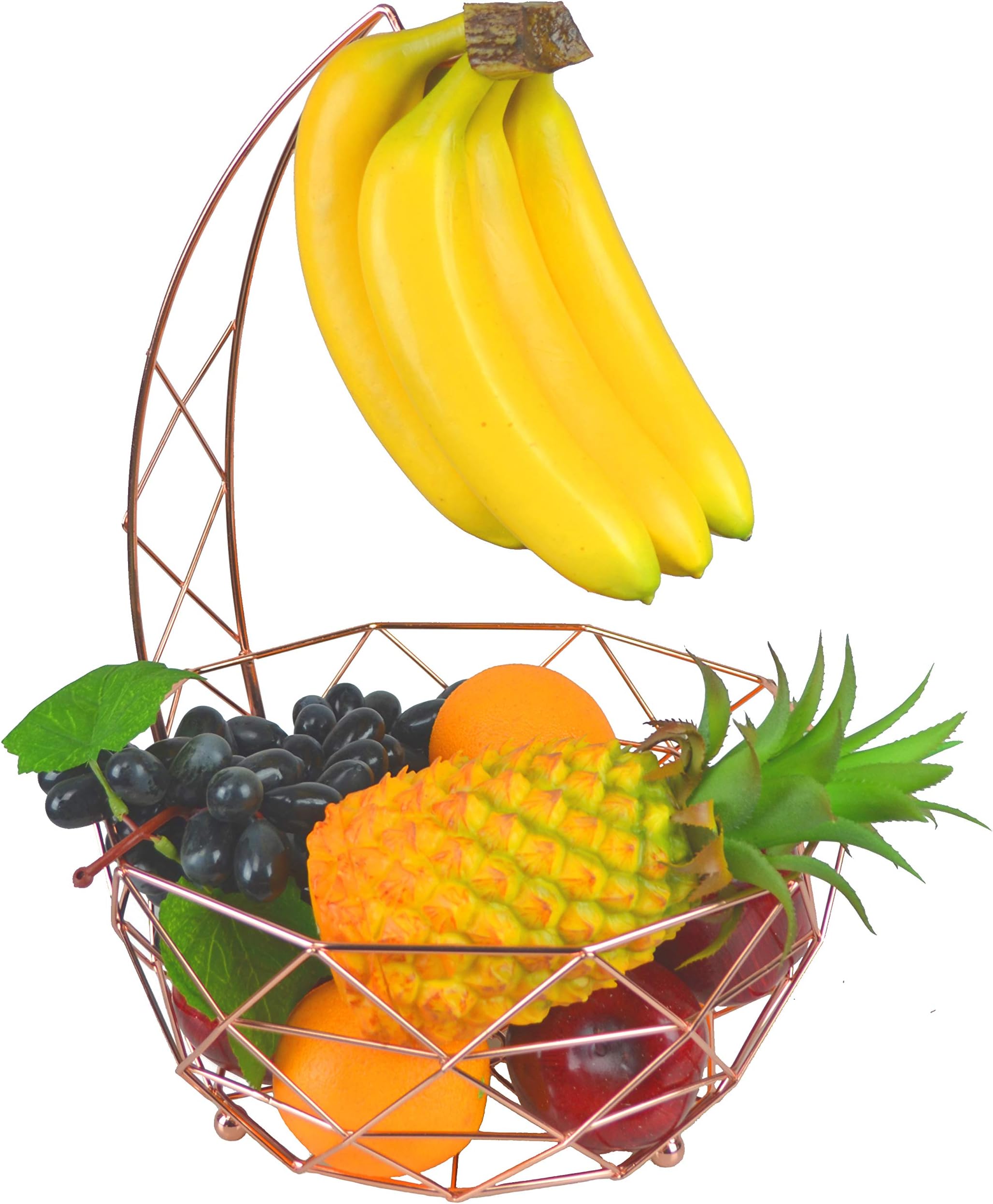 ChooSe Modern Rose Gold Fruit Bowl, 40 cm (W) x 28.5 cm (H), Stainless Steel, Rectangle, Banana Hanger, Fruit Storage and Display