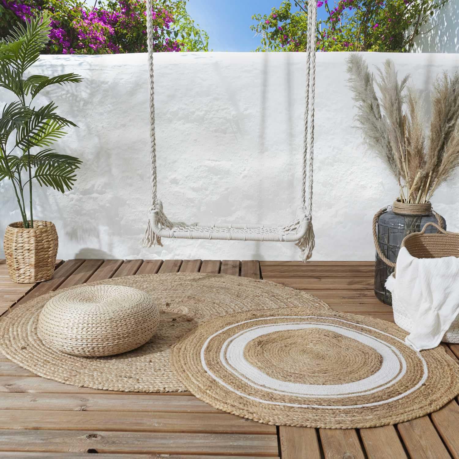 HOME DECO FACTORY, HDO0300, altalena macramè, sedia sospesa per esterni, mobili, mobili da esterno, seduta da esterno, 65 x 160 x 20 cm, naturale