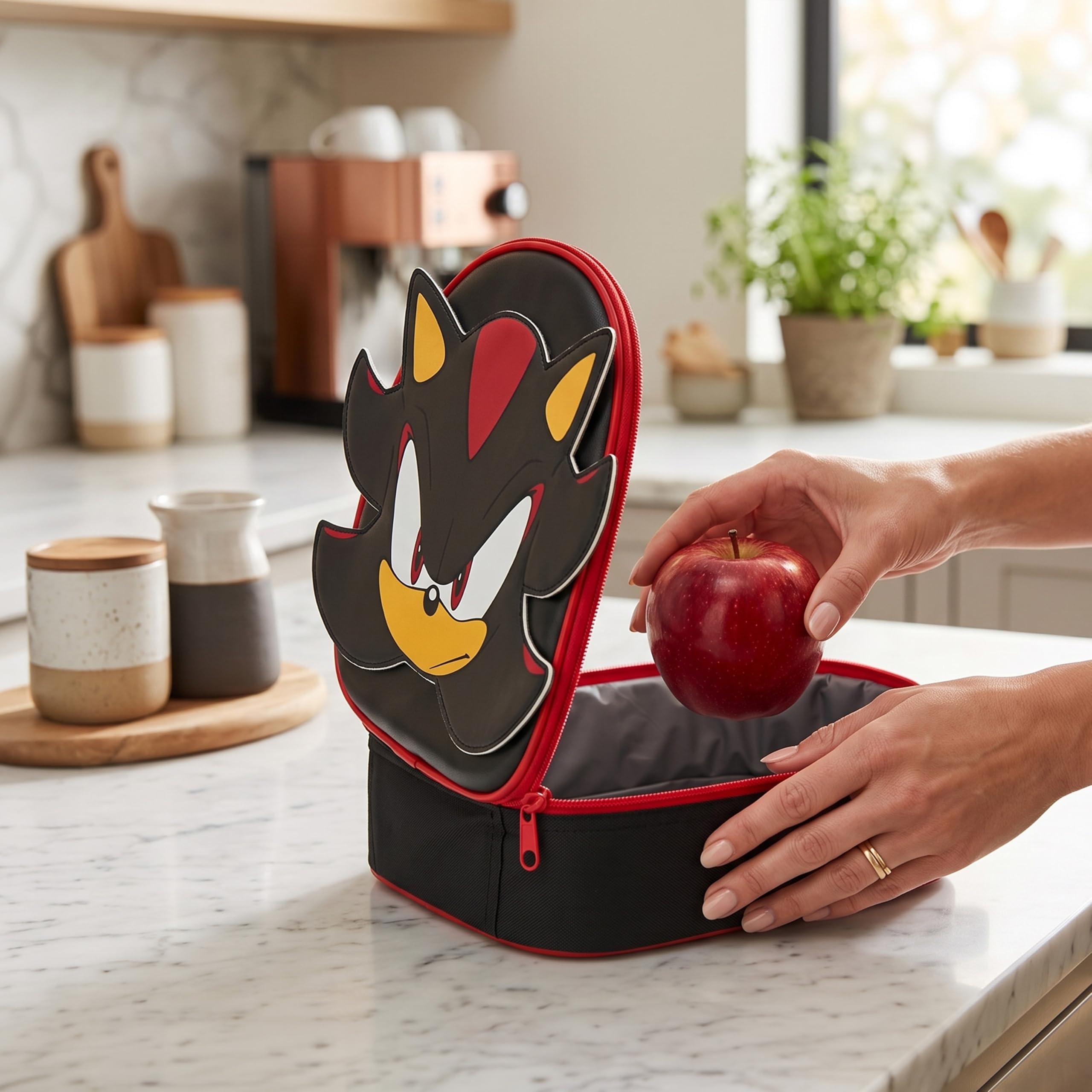 Sonic the Hedgehog 3D Sac Isotherme Repas et Gourde Enfant Set, Shadow Lunch Bag Isotherme avec Fermeture Éclair et Sans BPA Gourde Air Up, École ou Pique Nique, Cadeau Enfant (Noir/Rouge Shadow)