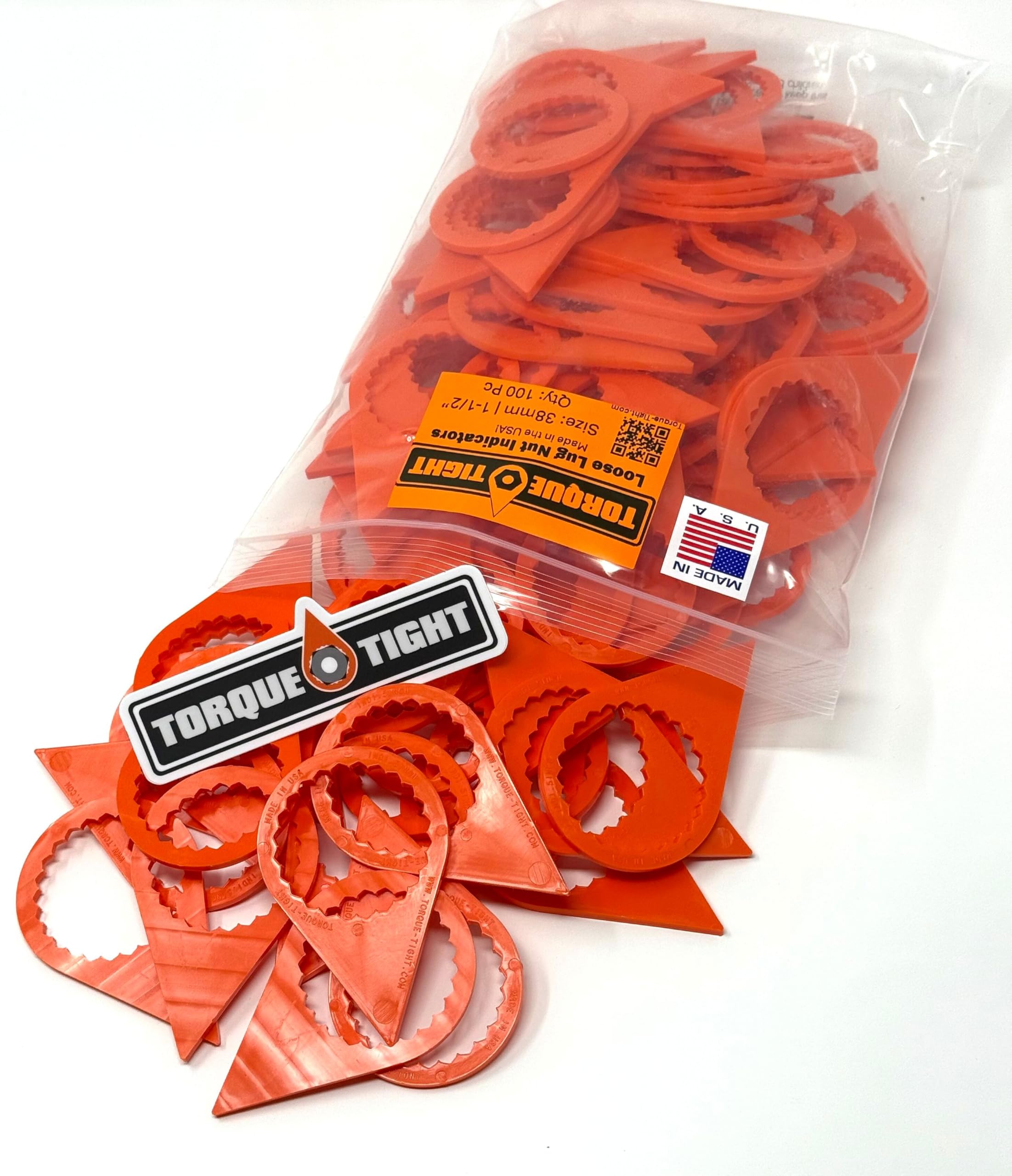 1.5" | 38mm Loose Lug Nut Indicators – Visual Safety Markers for Wheel Torque – Commercial Fleet & Trailer Use – Made in USA (Orange) - 100 Pack