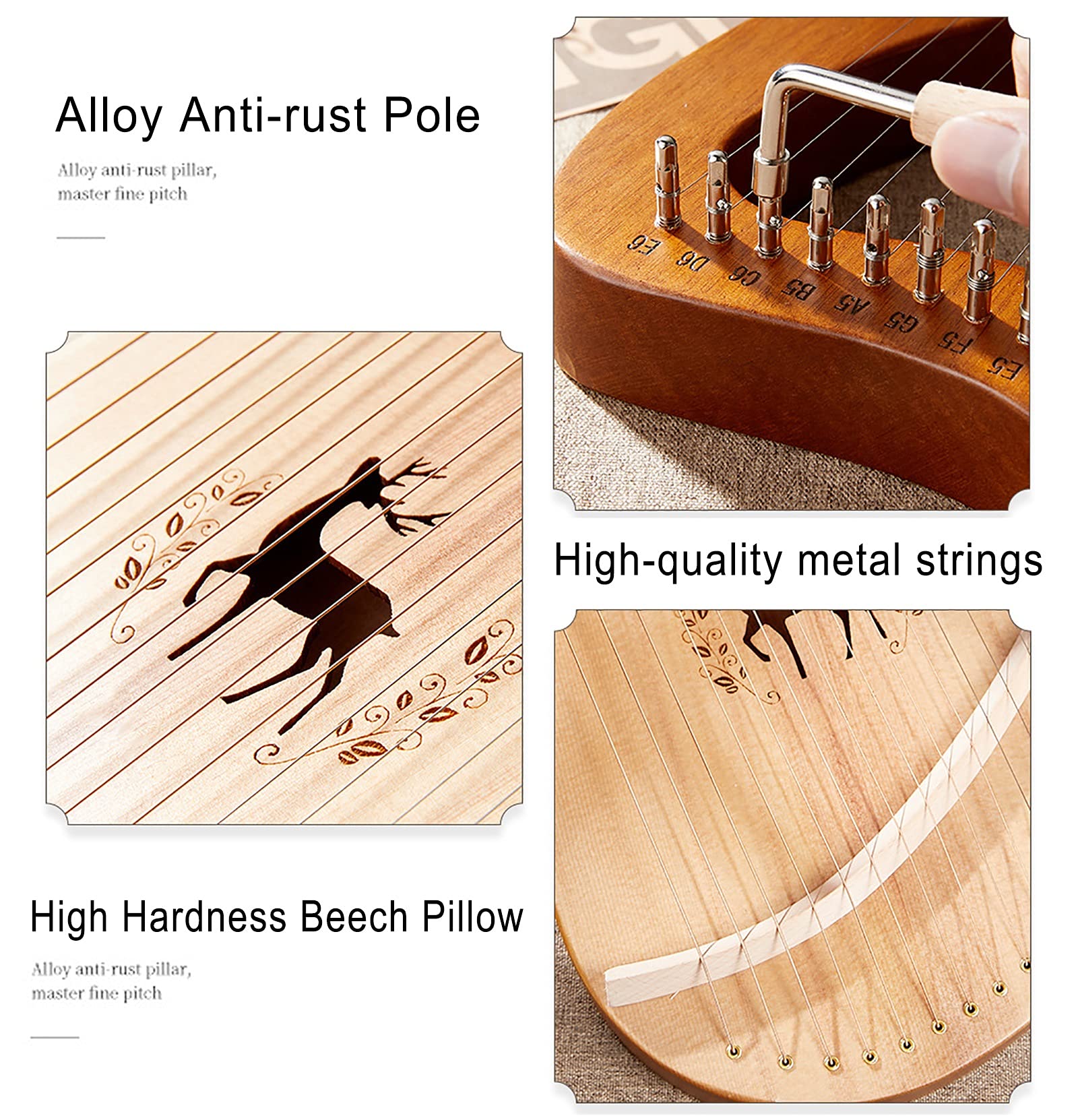 Instrumento de cuerda de madera maciza de caoba, arpa de lira de 21 cuerdas, con estuche de transporte/llave de afinación/cuerda de repuesto/manual de instrucciones en inglés, para amantes de la músi