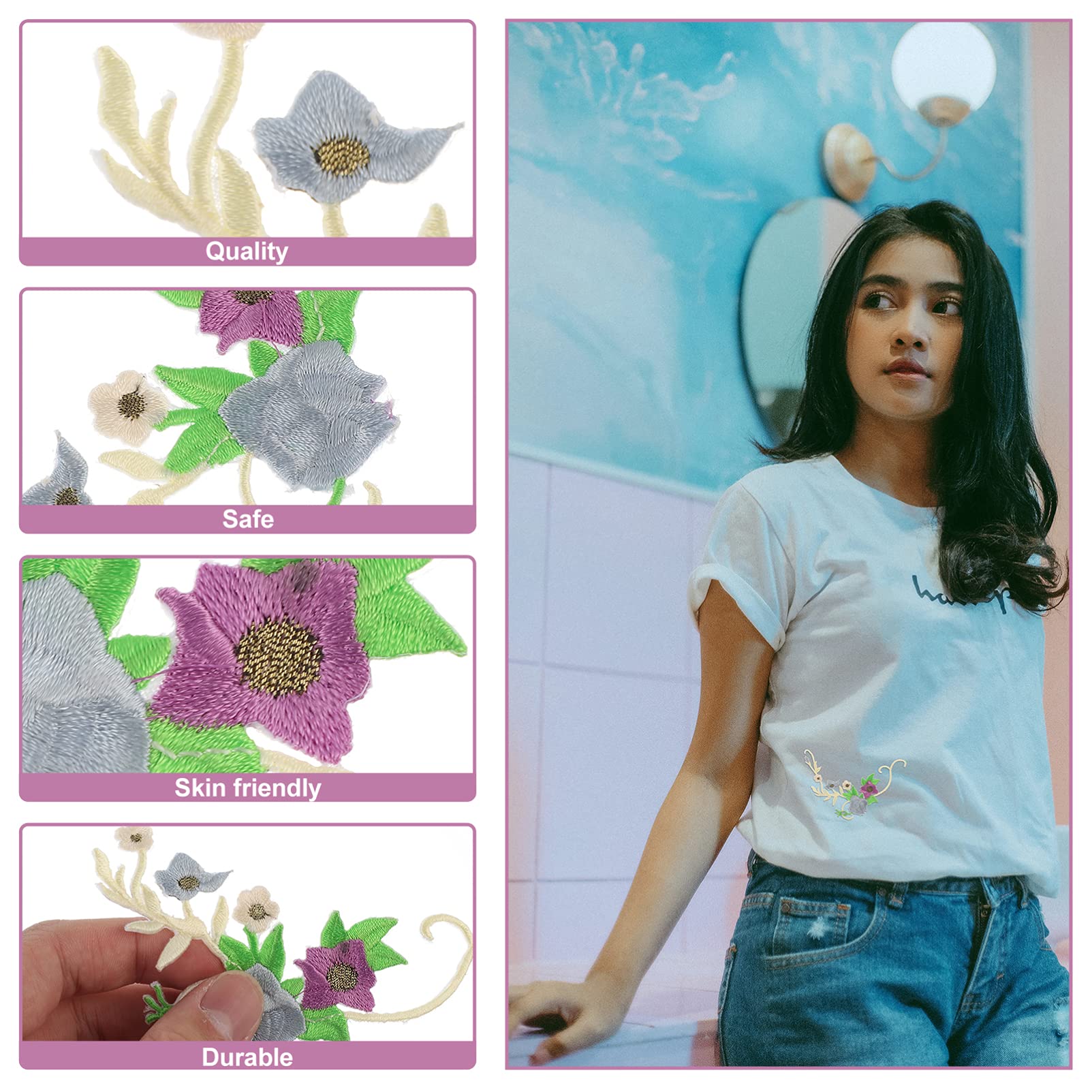 SHINEOFI 24pezzi Toppe Floreali Ricamate Con Adesivo Termoadesivo Per Cucire e Decorare Abbigliamento Borse Cappelli Per Progetti Fai Da Te e Scrapbooking