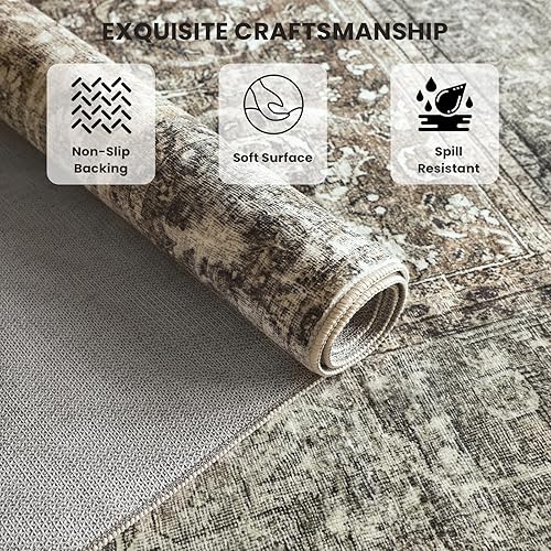 Miniatura 5 de QD-Udreamy 4x6 Area Rugs - Machine Washable Rugs for Living Room, Area Rug with Non-Slip Backing, Stain Resistant Vintage Medallion Rug for Bedroom,