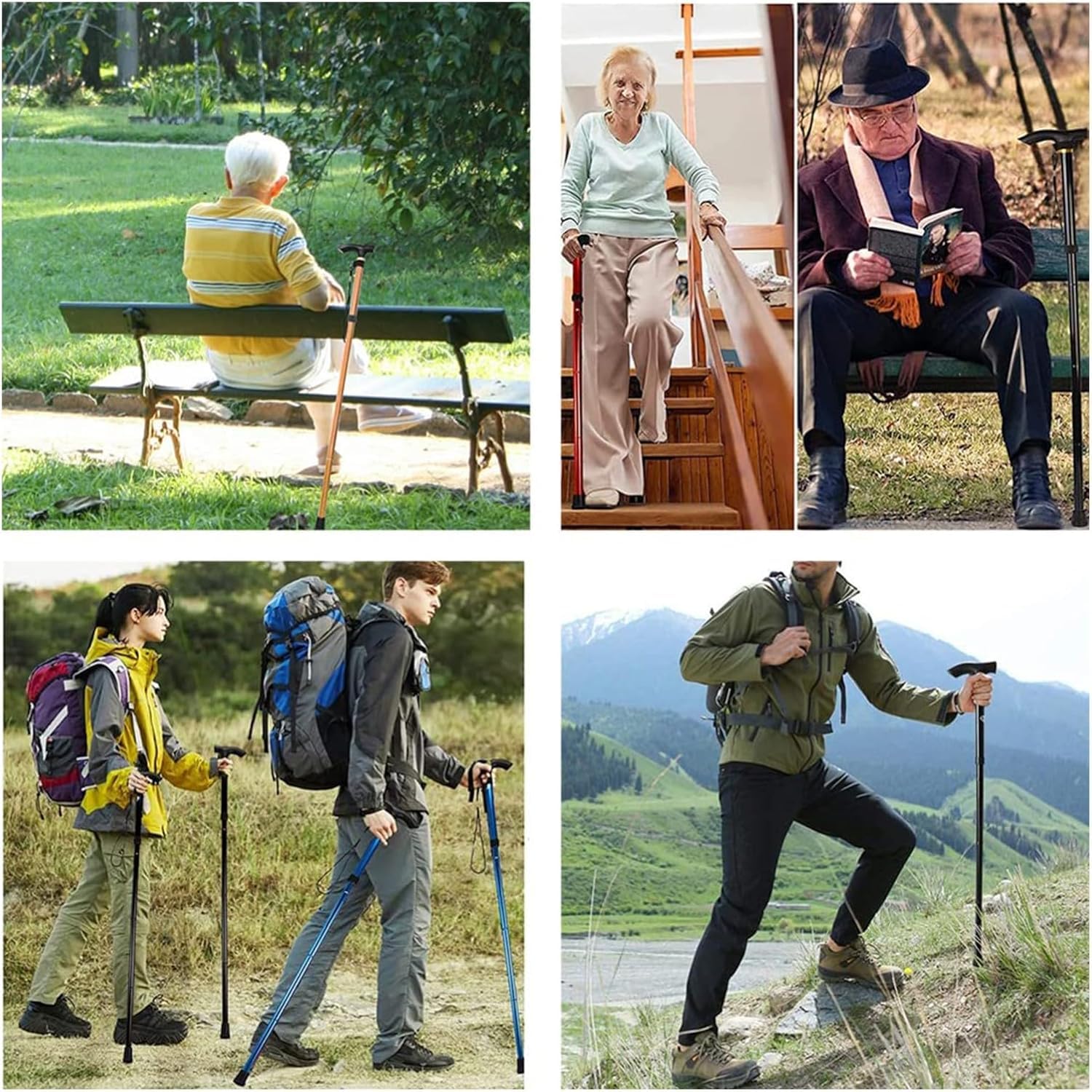 Bastón para ancianos, bastón plegable retráctil para senderismo al aire libre, muleta portátil para ayudas de viaje