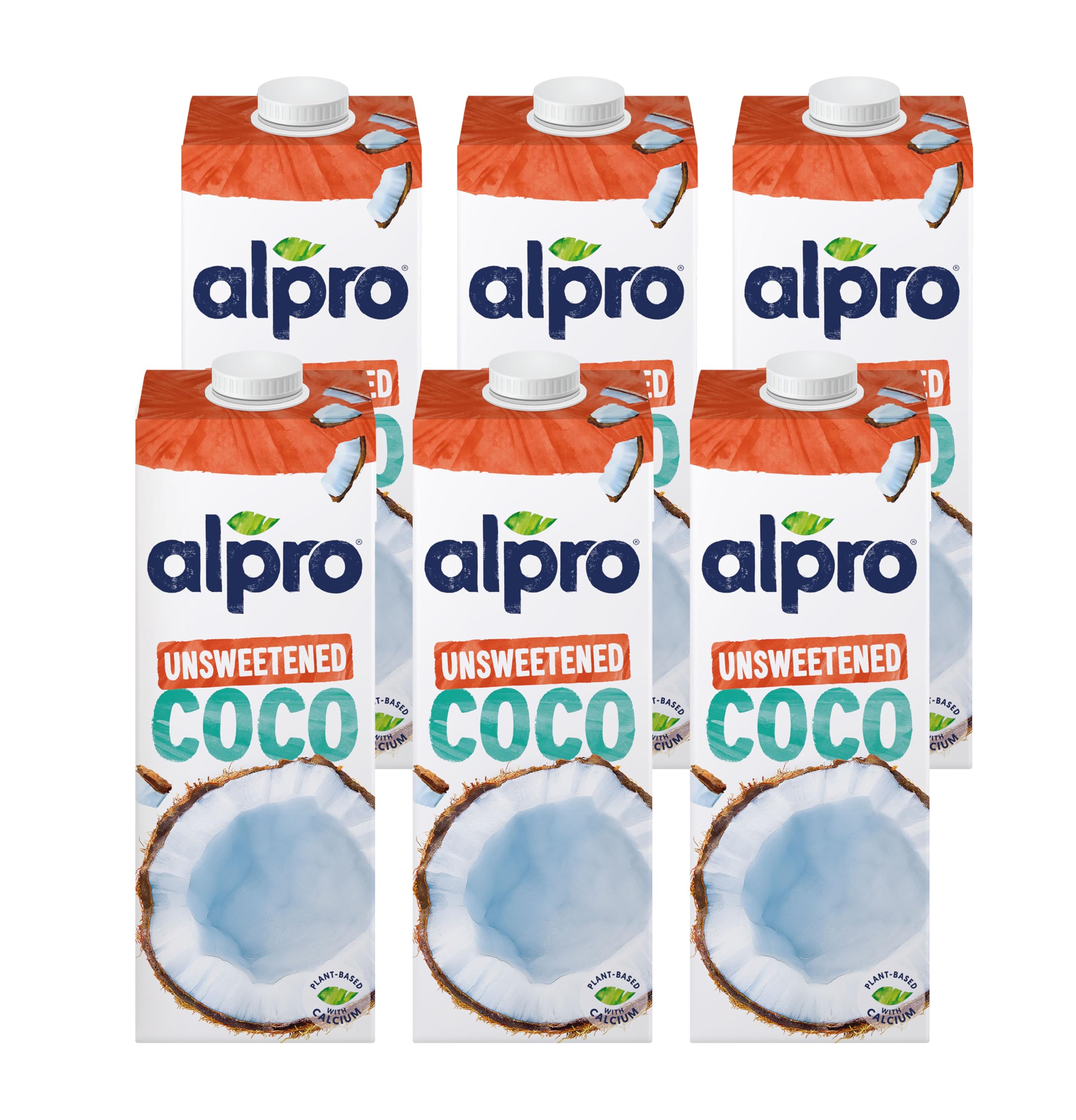 Alpro Coconut Unsweetened Drink, 100% Plant-Based, Lactose Free - 6x1L Package design may vary