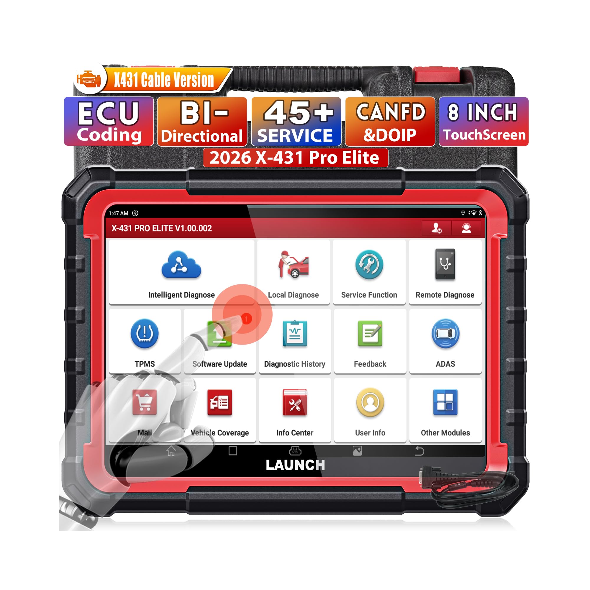 LAUNCH X431 Pro Elite OBD2 Diagnosis Coche Multimarca, Maquina Diagnosis Coche Multimarca Español, 45+ Servicios, ECU Codificación, CANFD&DOIP, Función Guía, 2 Años de Actualización Gratuita