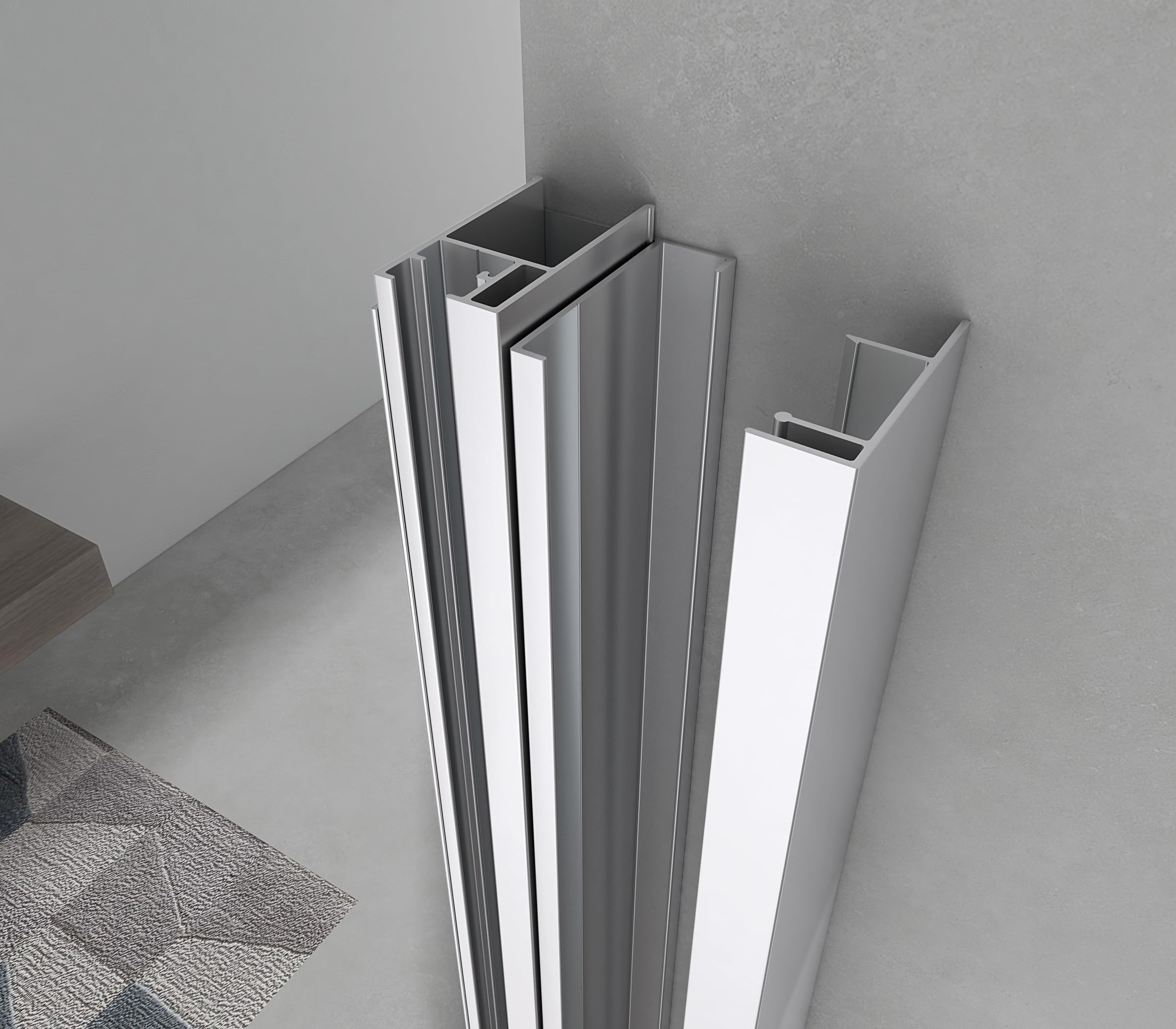 Yellowshop - Porta Doccia Scorrevole Extra 130 cm 2 Ante + 2 Fisse in Vetro Temperato Opaco 6 mm – Altezza 195 cm – Profili in Alluminio Effetto Acciaio