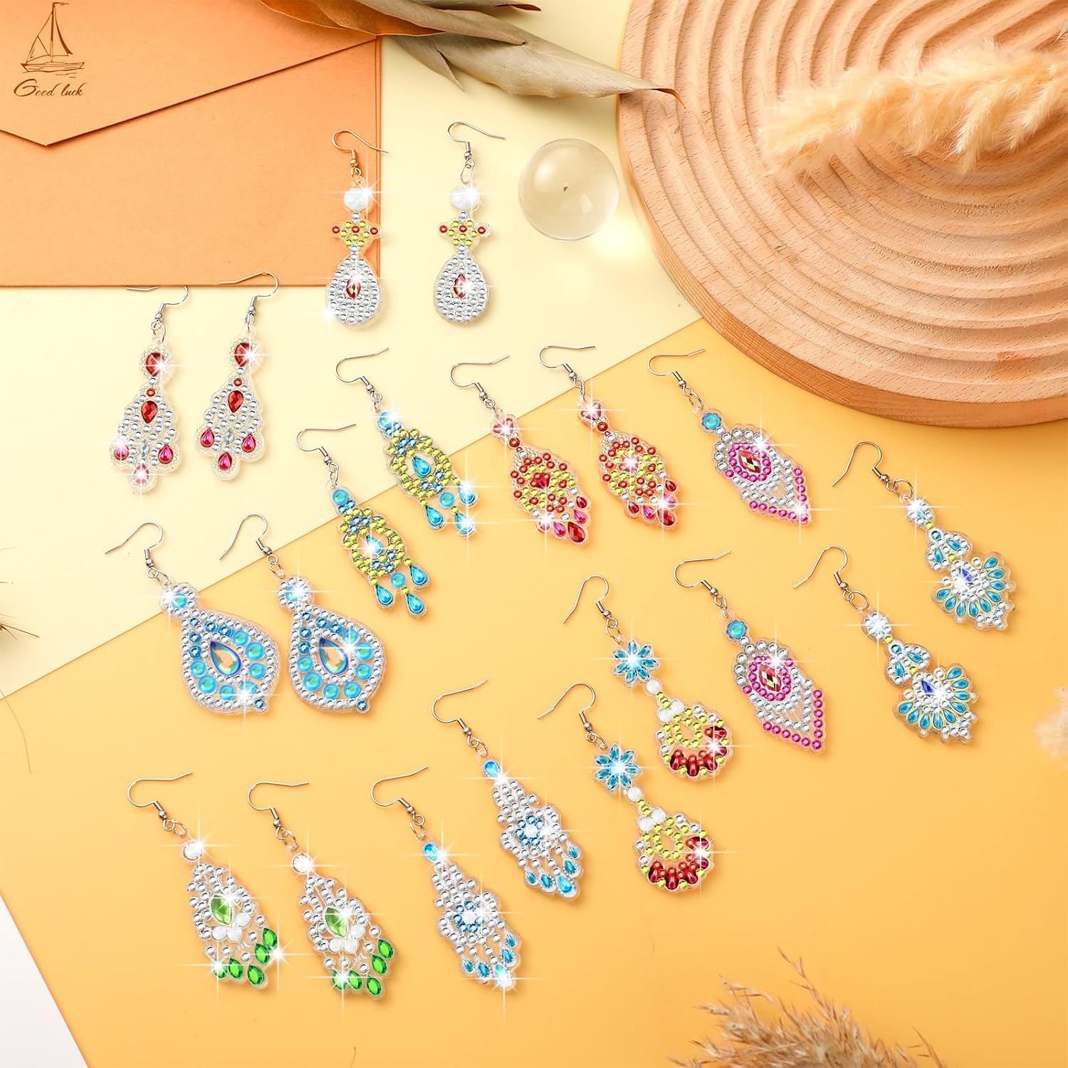 Highergo 10 Pairs Mandala Diamond Art Earring Kit Diamond Painting Jewelry DIY Painting Earring Making Kit for Adults Women Vintage Jewelry Crafting Charm Bulk