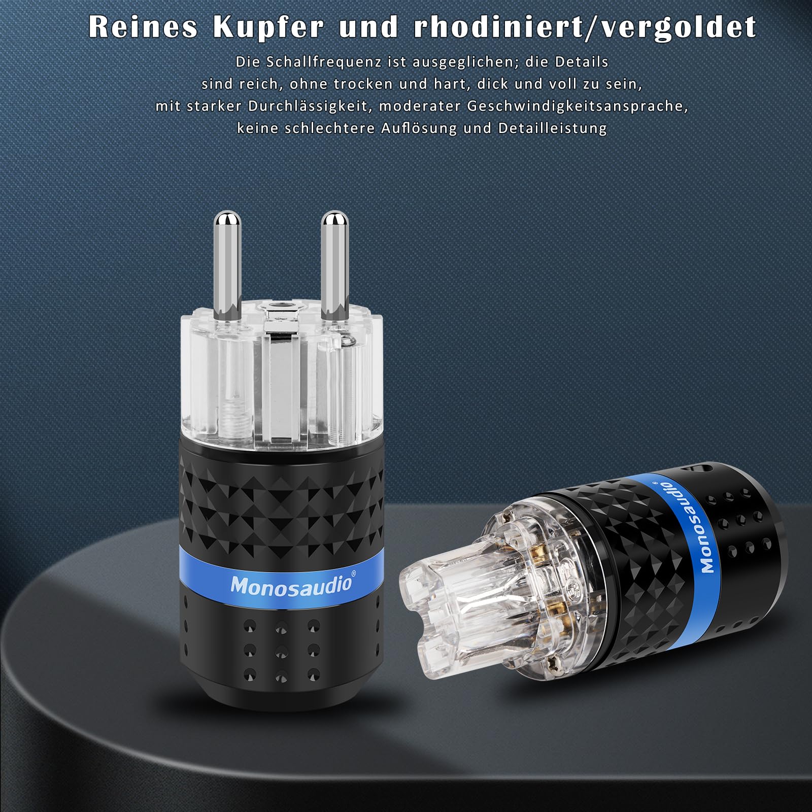 Monosaudio Coppia di connettori HiFi Schuko, IEC C15, connettore High End per dispositivi freddi, 16 A, 250 V, spina audiofilo (rodiato, E103R/F103R)