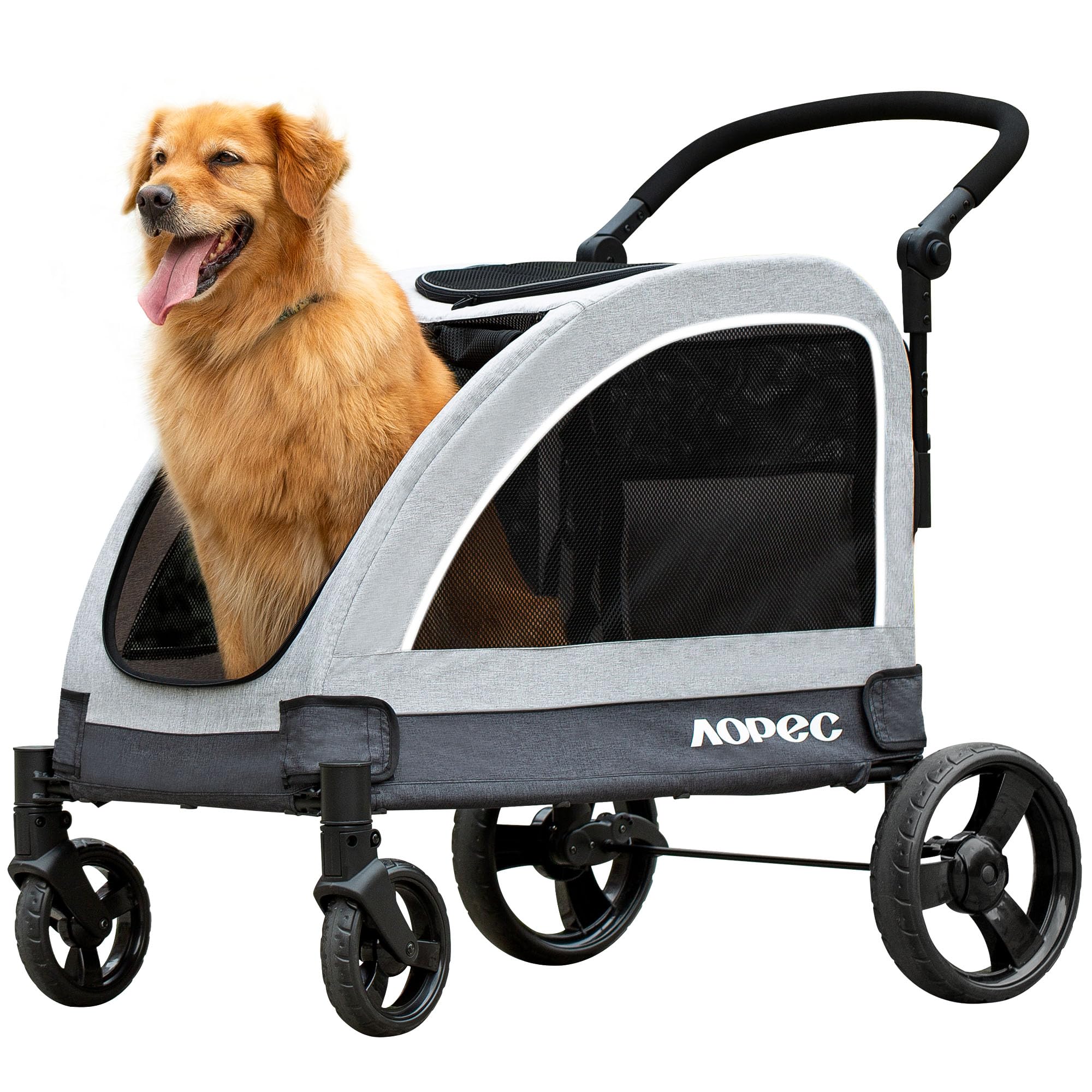 AOPEC Large Dog Stroller - Dual Entry Safety Folding Pet Stroller with Adjustable Handle, All-Terrain 4-Wheel, 160 lbs Weight Capacity for Travel &