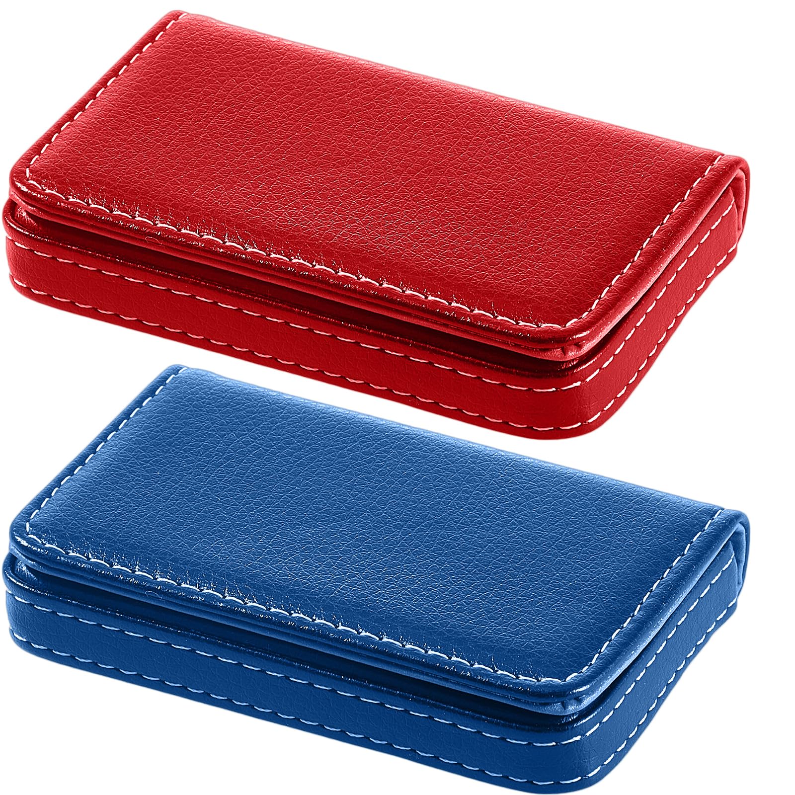 Outus 2 Pcs Business Card Holder, PU Leather Business Card Case Pocket Wallet with Magnetic Shut for Christmas Gift Adult(Blue and Red)