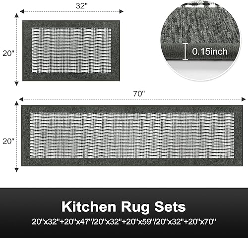 Miniatura 2 de Collive Juego de 2 alfombras de cocina y corredores, lavables, largas, absorbentes, para el piso, cocina, juego de alfombras tejidas para baño,