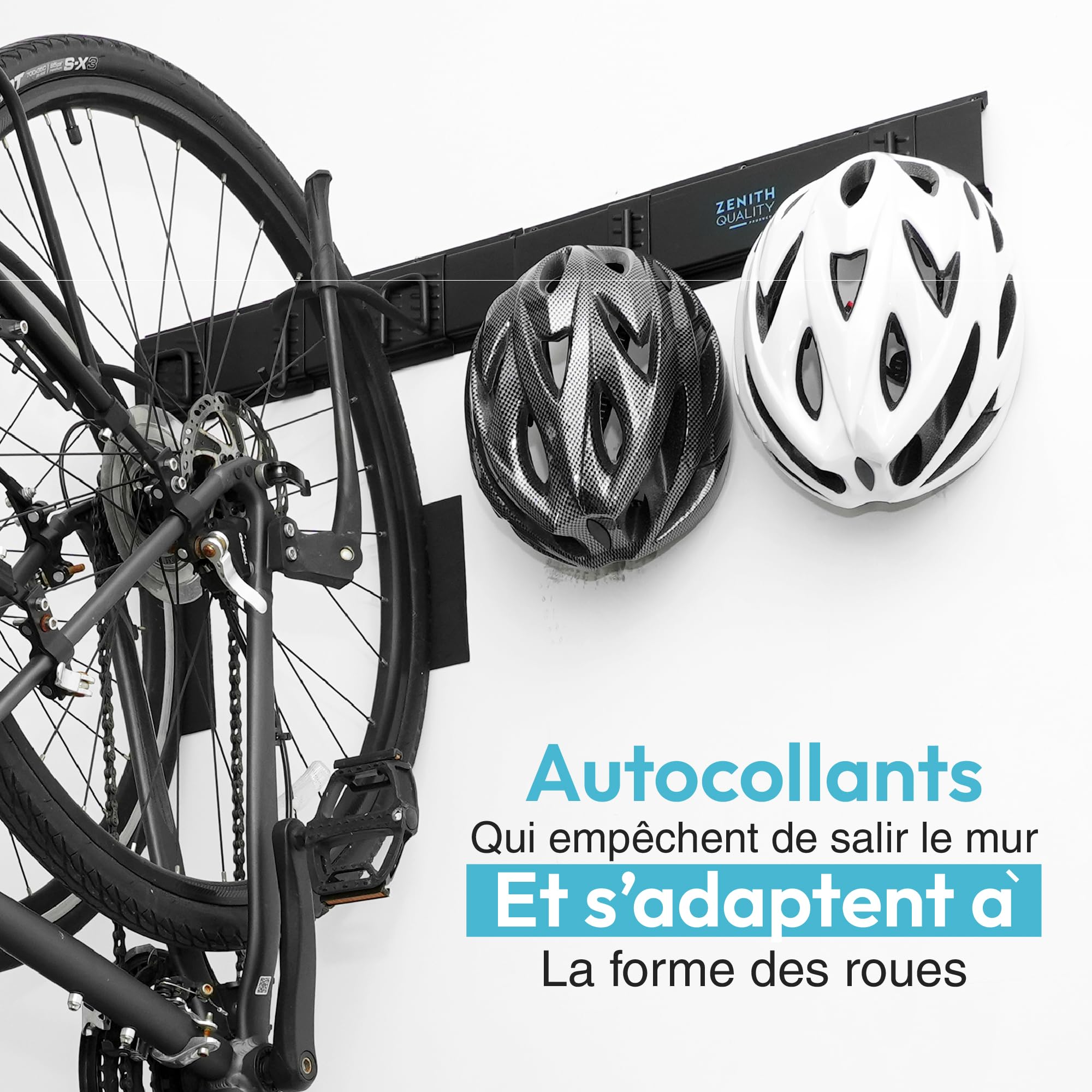 ZQ - Support vélo mural et porte vélo mural | Crochet vélo mural avec 4 supports pour vélos, 3 pour casques, capacité 136 kg | Inclut des protections adhésives