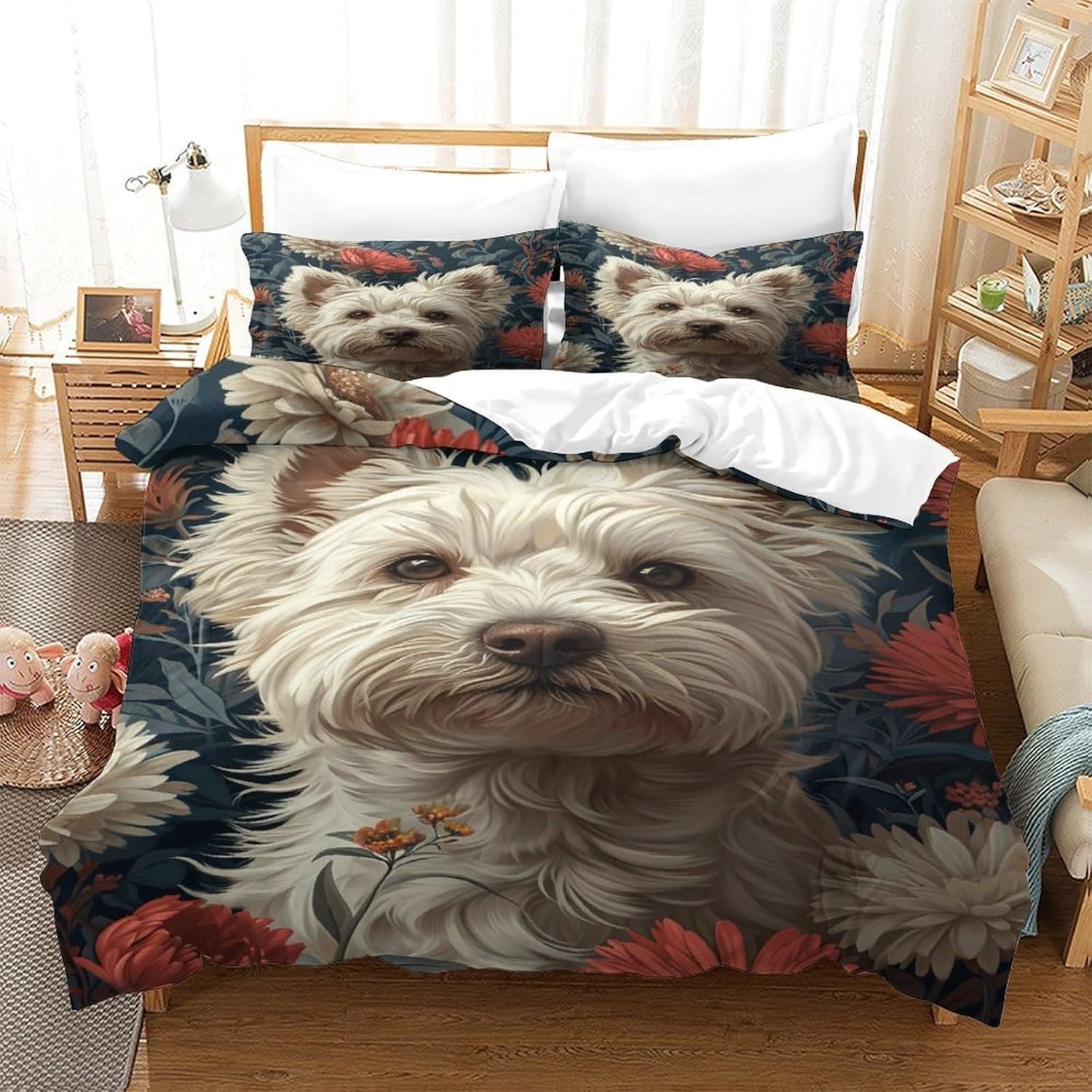 Housse de couette 240x260 Schnauzer pour lit 2 personnes avec ses deux taies d'oreiller