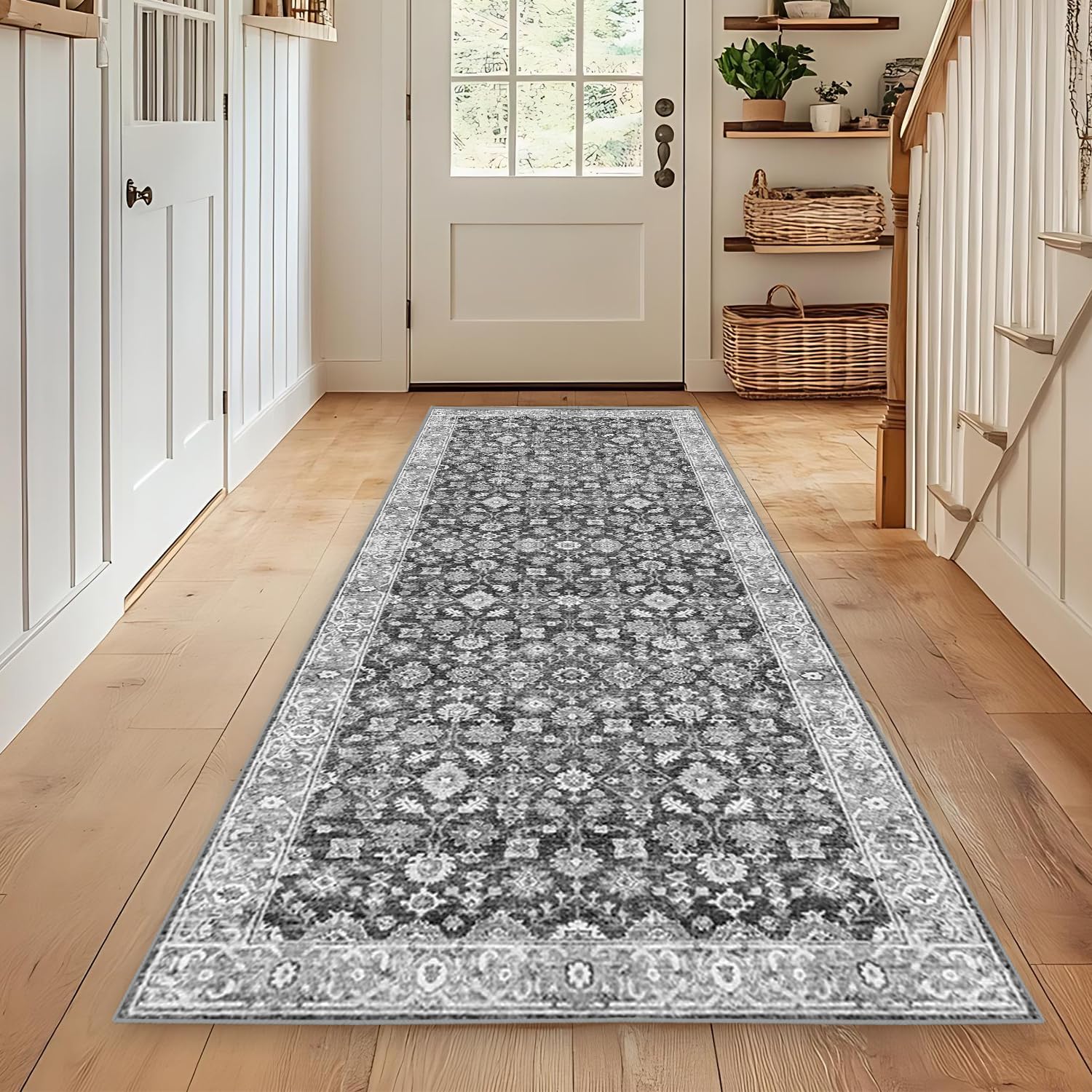 WTHYGB Teppichläufer, rutschfest Waschbar | Küchenläufer mit Geometrie Design aus Polyester, 6mm Dicke für Flur, Eingang, Küche, Wohnzimmer & Büro