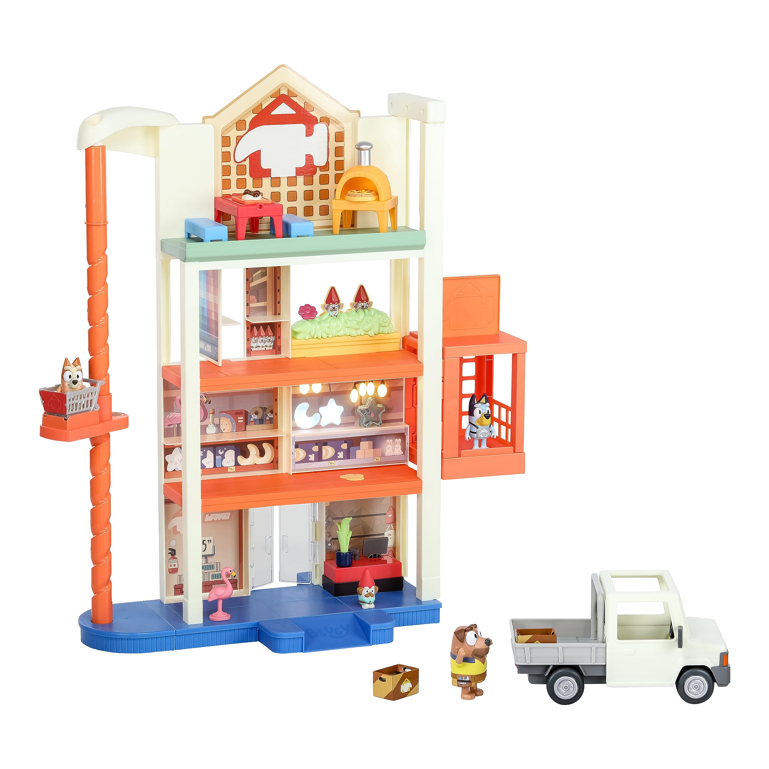 Bluey Hammerbarn Mega Kids Home Improvement Store Playset, 22”, 4 Level Pretend Store with 15 Accessories and 45+ Sounds, Kids Play Market for Ages 3+