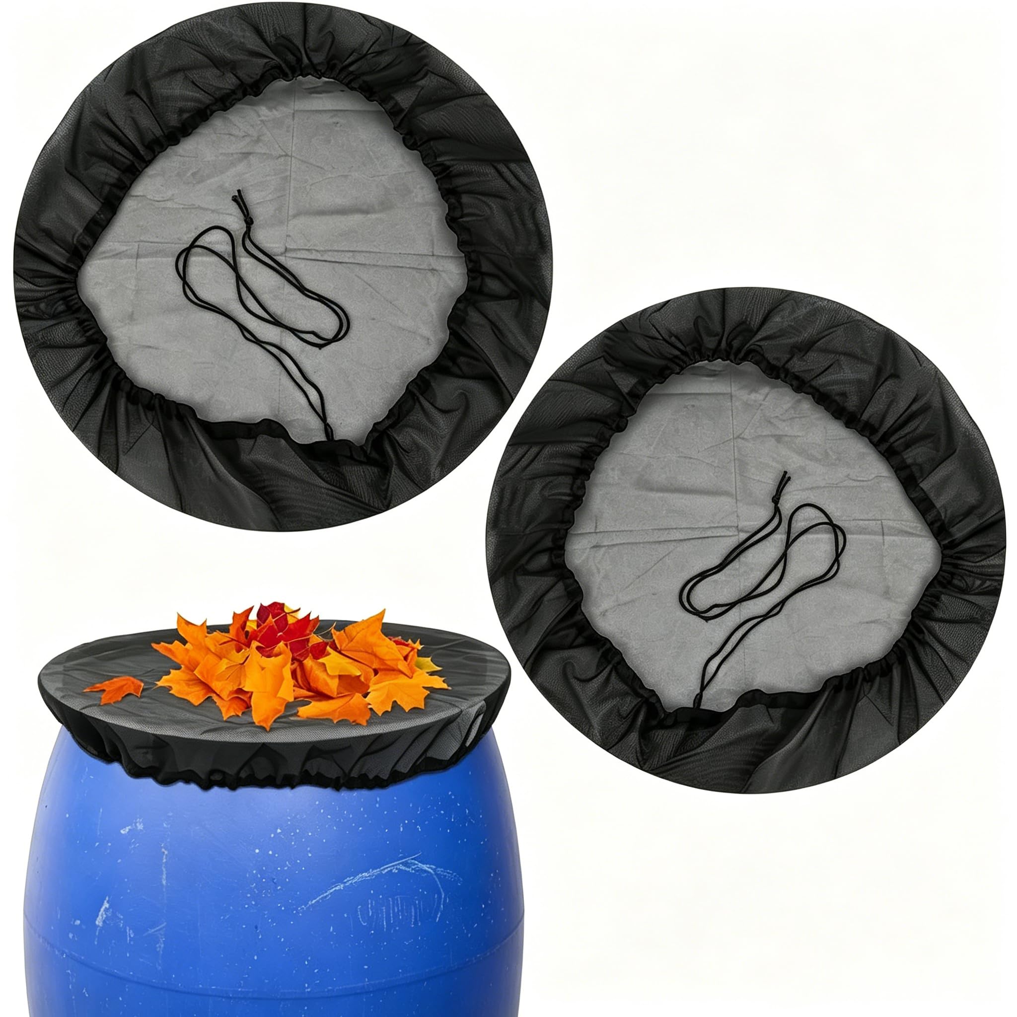 2 Pcs Water Barrel Mesh Cover, 95CM Waterbutt Lids Only, Rainwater Collector Protector, Adjustable Rain Catcher for Garden Outdoor Bucket
