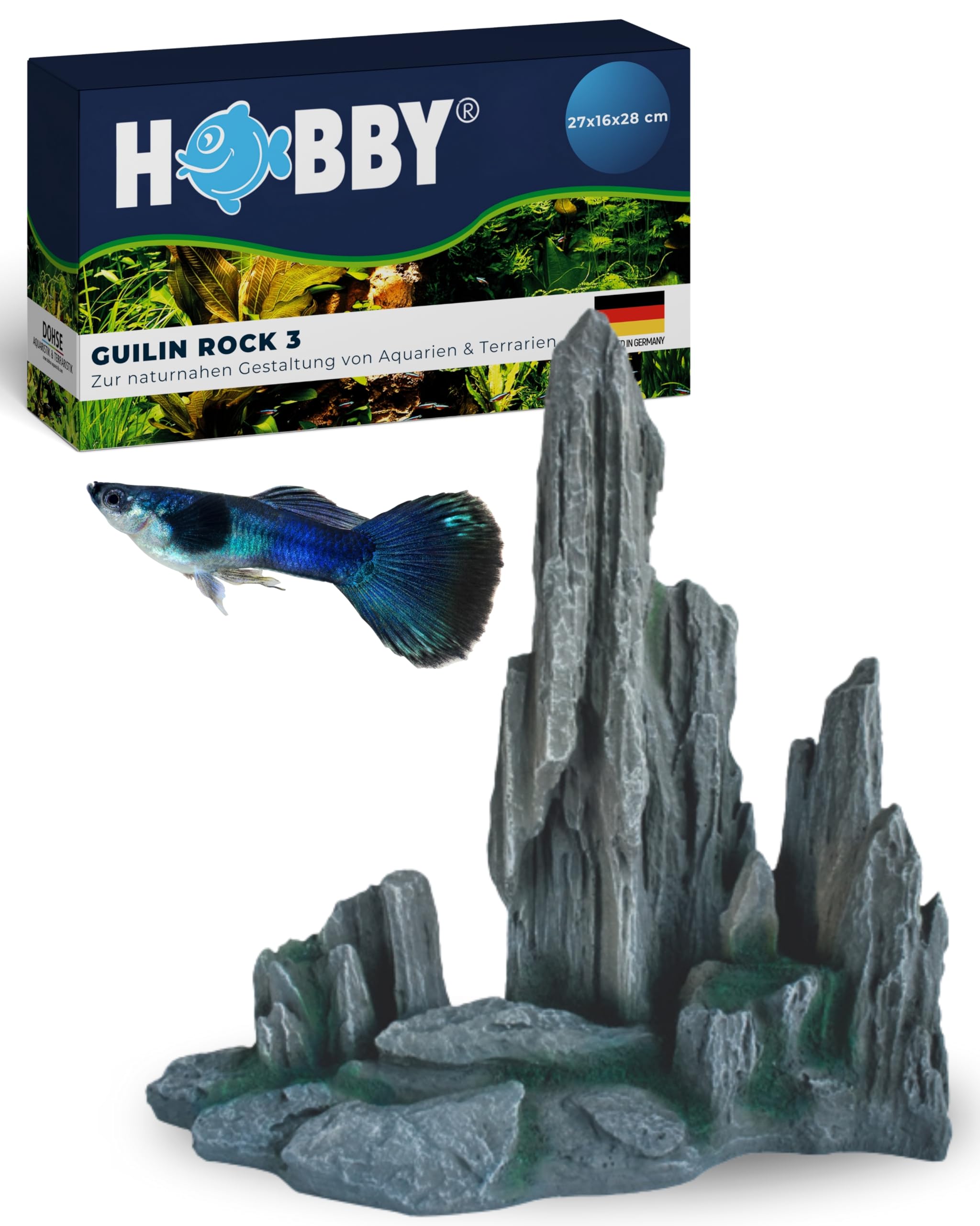 HOBBY Aquaristik Guilin Rock 3 I 27 x 15 x 29 cm I künstlicher Stein für Aquarien I Aquarium Deko I naturgetreue Dekoration für Aquarien und Terrarien I Nachbildung natürlicher Felsen