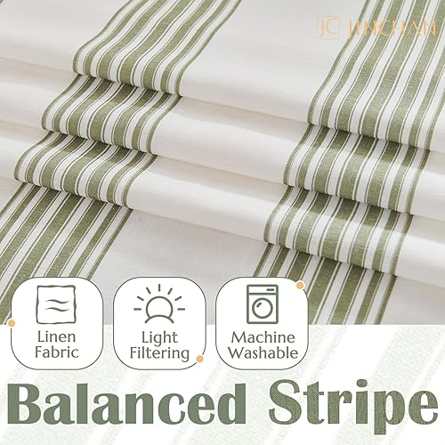 Miniatura 5 de jinchan Cortinas de lino a rayas de 84 pulgadas de largo para sala de estar, cortinas de rayas verde salvia, cortinas semitransparentes con pestaña