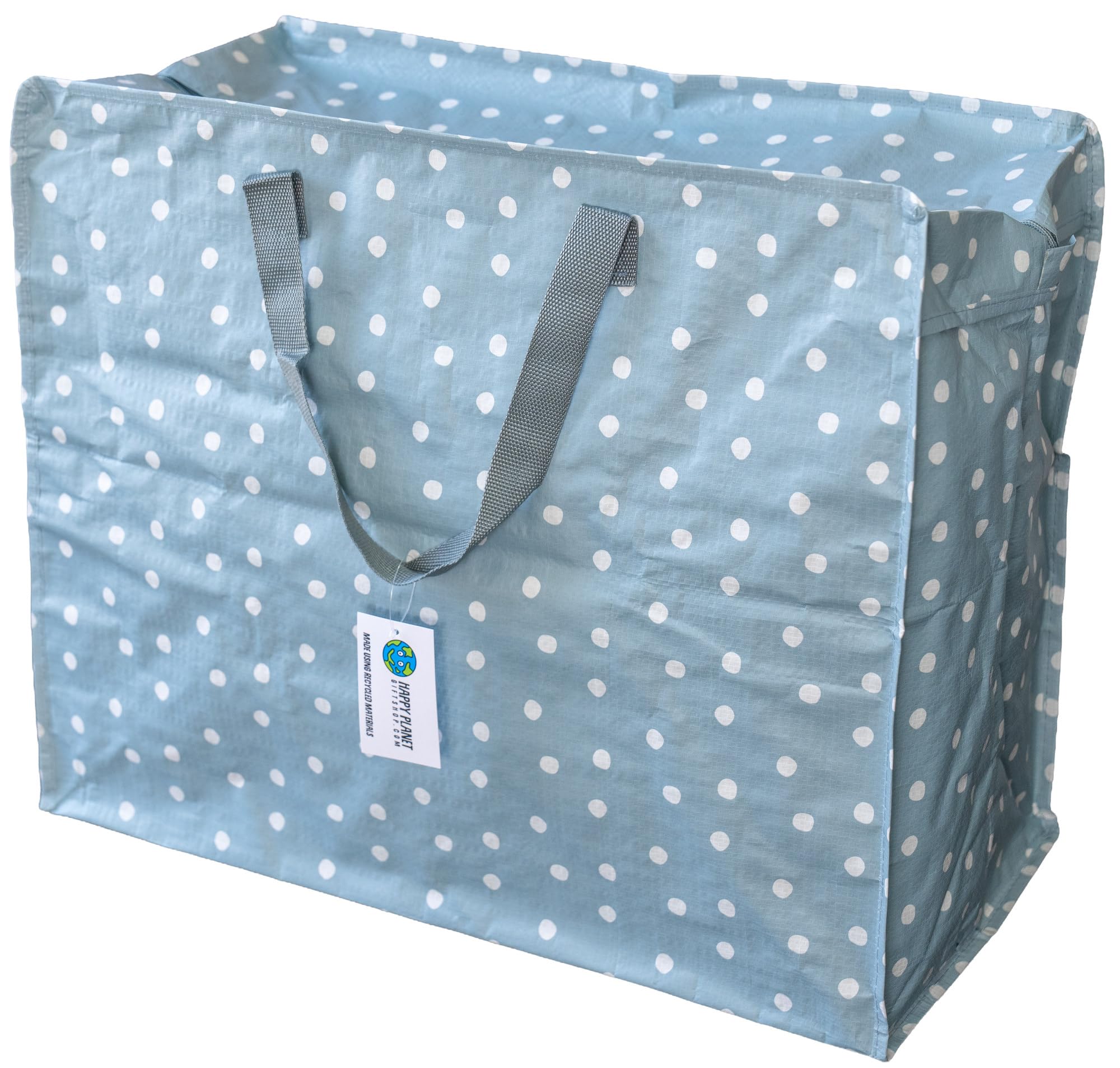 Happy Planet Giftshop Large Jumbo Storage Bag with Zip 58 x 47 x 30cm 80l (Duck Egg Blue Polka Dot Design) (Pack of 3)
