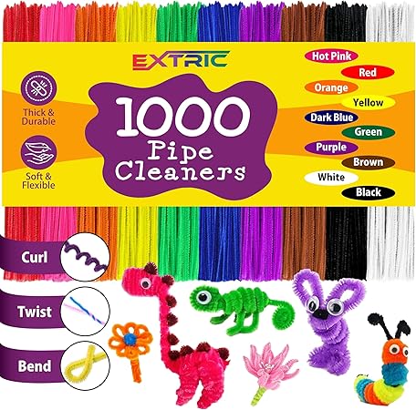 Pipe Cleaners Craft - 1000 Pcs Multi-Colored Chenille Stems, 6mm x 12 Inch Fuzzy Sticks, 10 Assorted Colors for DIY Arts and Craft Projects and Decorations