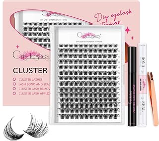 DIY Eyelash Extension Kit, Crislashes Cluster Lashes Kit with 168 PCS Cluster Lashes 8-16mm Mixed, Thin Band, Lash Bond and Seal, Cluster Lash Applicator, Reusable Lashes Cluster Kit Home Use (KIT 02)