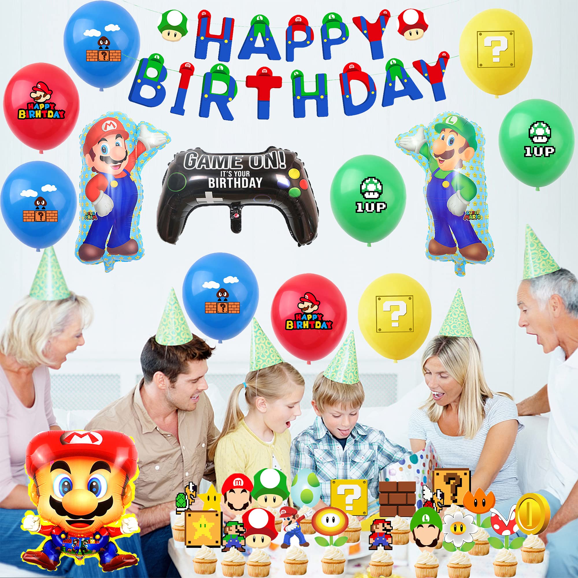 Mario Birthday Party Decoration Super Mario Balloons Happy Birthday Banner Cake Topper
