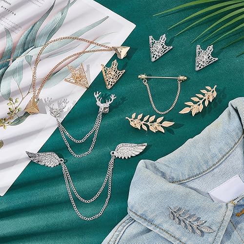 Miniatura 5 de PH PandaHall Broche de cadena con borlas, 8 estilos, cadenas de doble eslabón, clips de corbata, cadena, hoja, flor, solapa, retro, decoración para