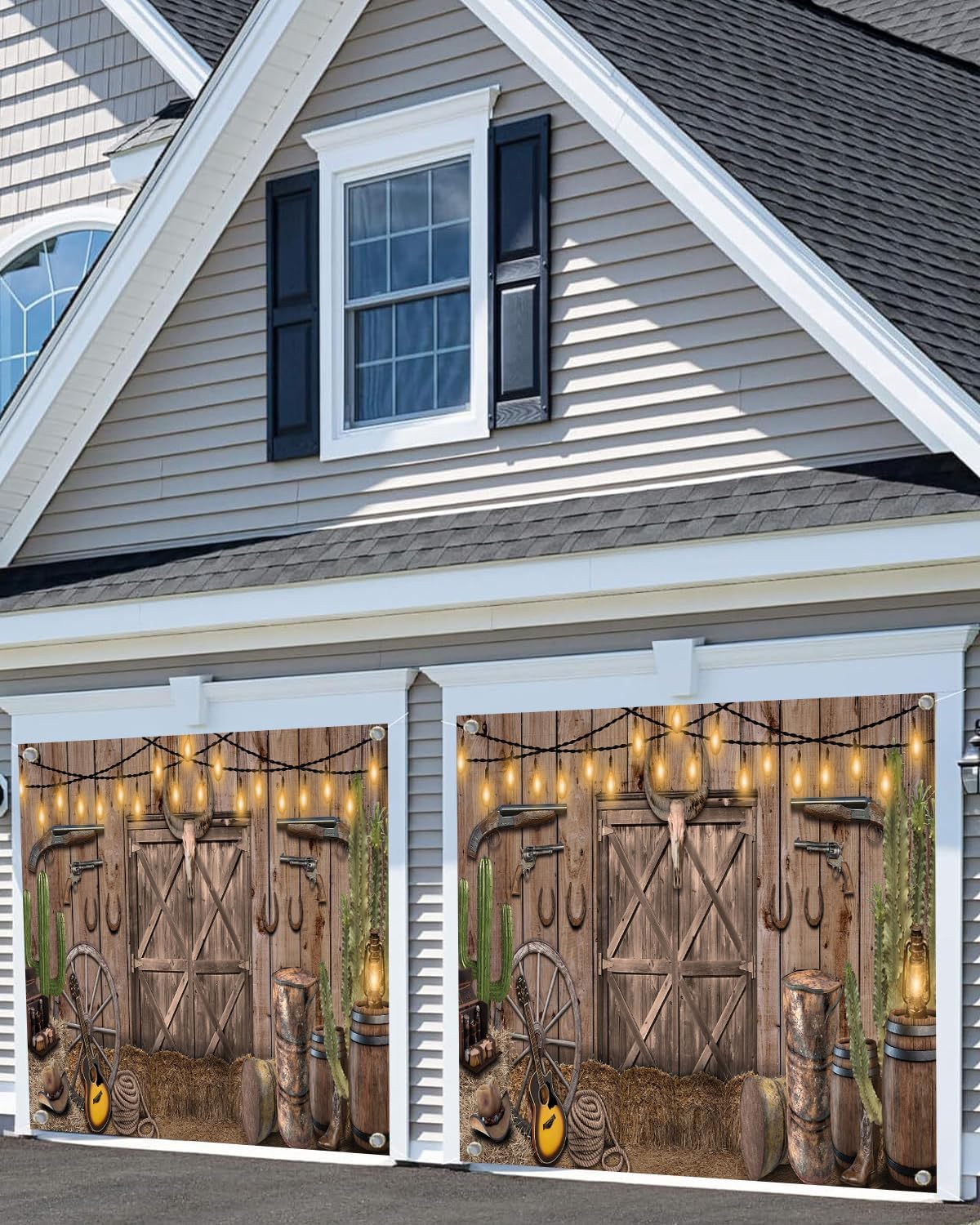 Western Cowboy Garage Door Cover Backdrop Banner, Rustic Wooden Barn House Western Backdrop Party for Kids Birthday Banner, Wild West Rodeo Decor Vintage Brown Backdrops Photography Booth Studio Props