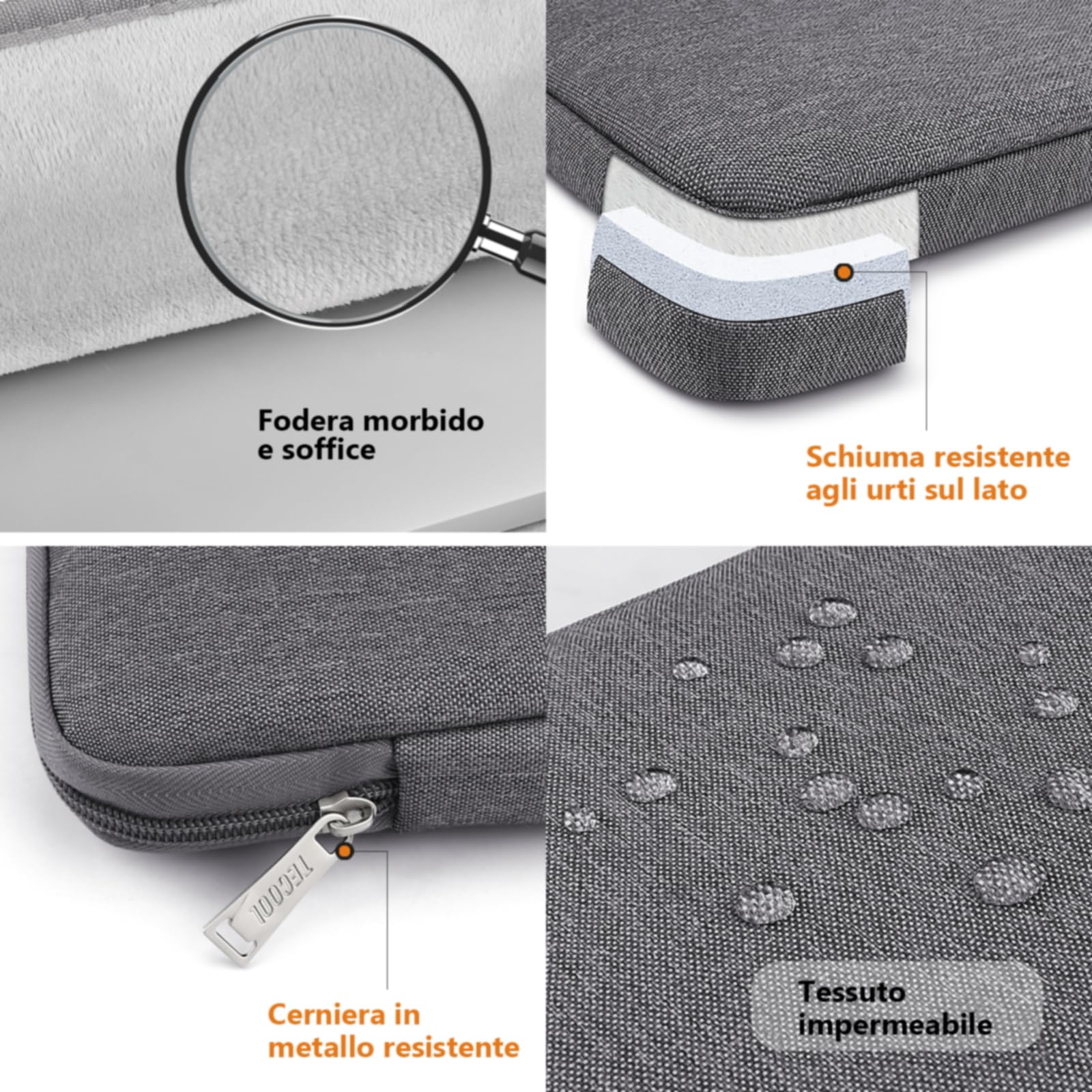 TECOOL 13 Pollici Custodia per MacBook Air 13 M1 13,6 M2 M3 M4 2018-2025, MacBook Pro 13, 13'' iPad Pro/Air, Surface Pro 10/9/8/X, Custodia Protettiva MacBook Laptop Borsa, Grigio scuro