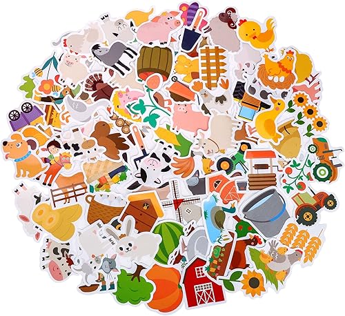 Paquete de 100 calcomanías de animales de granja, recuerdos de fiesta de cerdo de vaca de granja, decoraciones de fiesta de granja