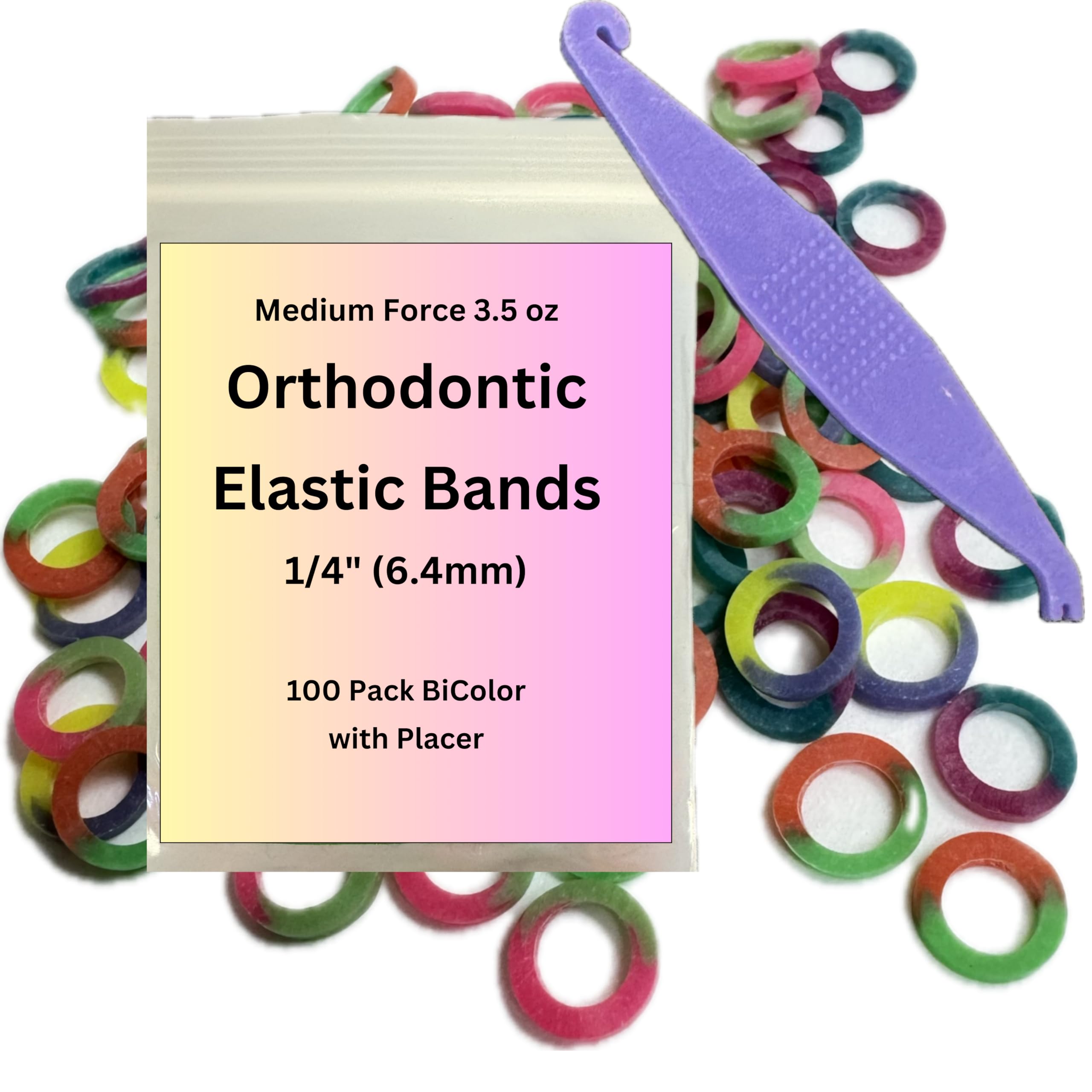 Orthodontic Rubber Bands for Braces 1/4 Medium Force 3.5 oz - 100 Pack, Bicolor, Elastic Braces Rubber Bands, Orthodontic Elastics for Fixing Tooth