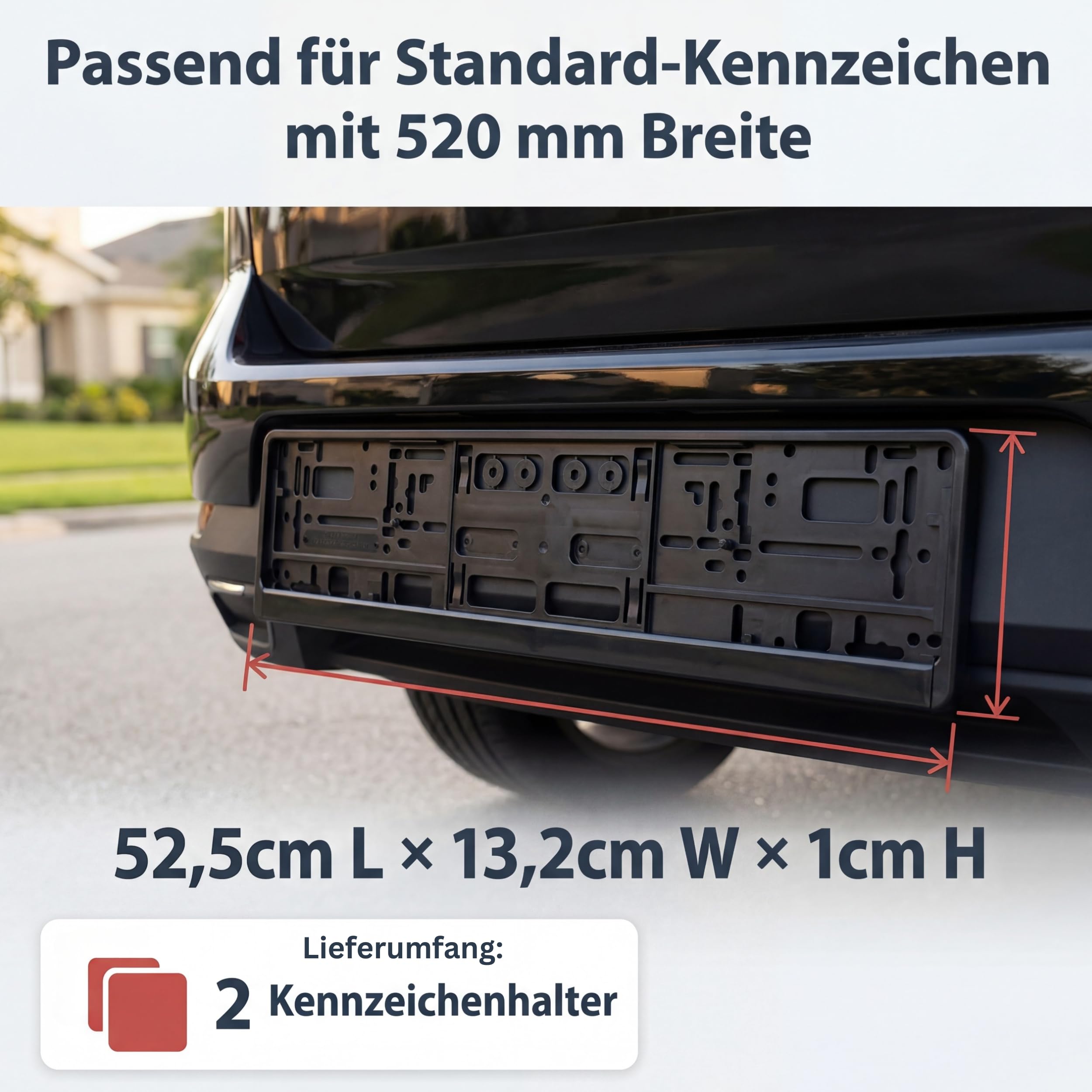 Portatarga per auto nero, rinforzo per targa cornice portatarga set da 2 pezzi - Made in Germany