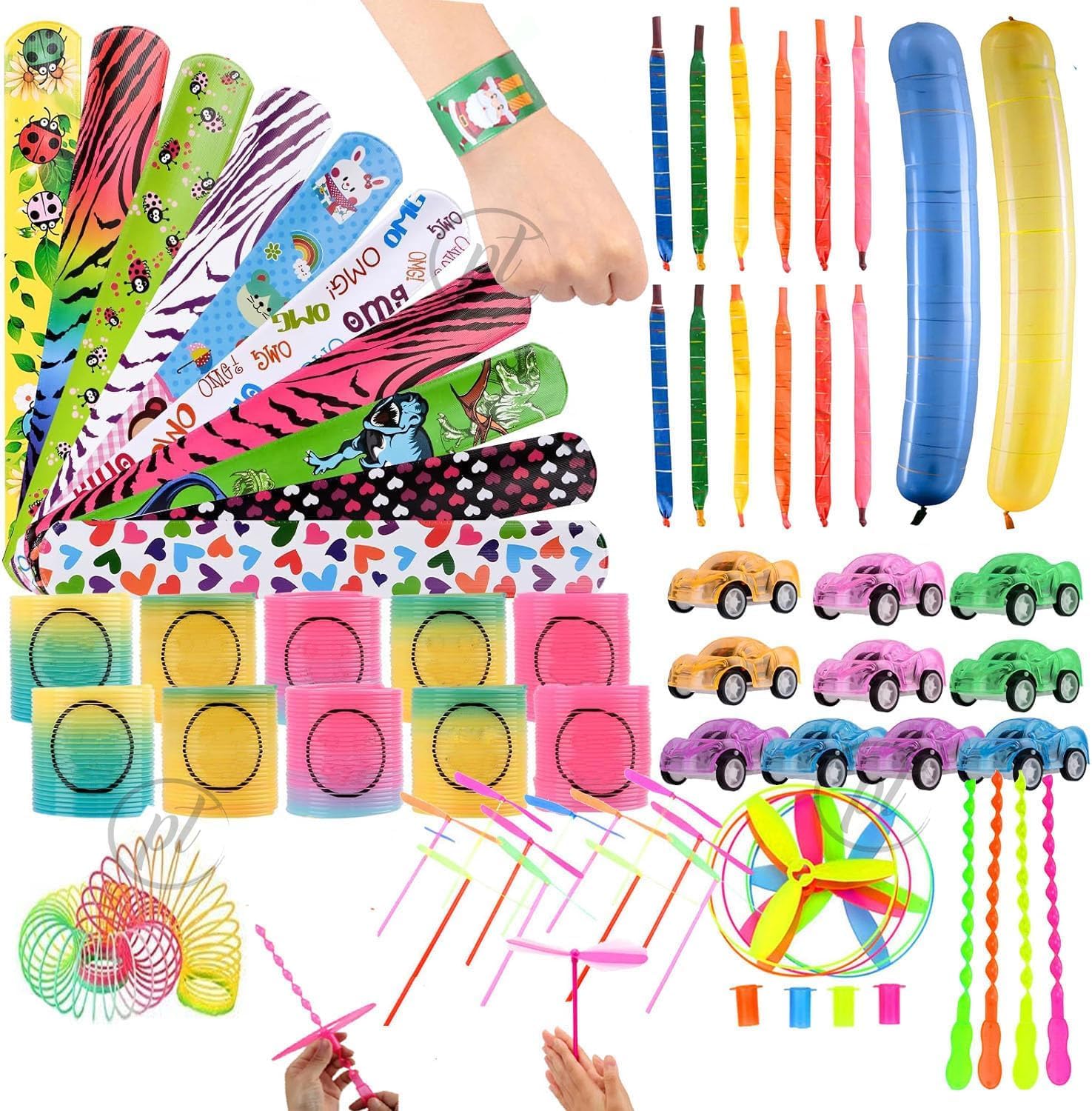 Promote 42 Pcs Party Favors Toys for Kids, Treasure Chest Box Toys Classroom Carnival Prizes Small Bulk Prank Toys Pack Pinata Stuffers Birthday Gifts| Slap Bands Slinky Springs Pull Back Cars