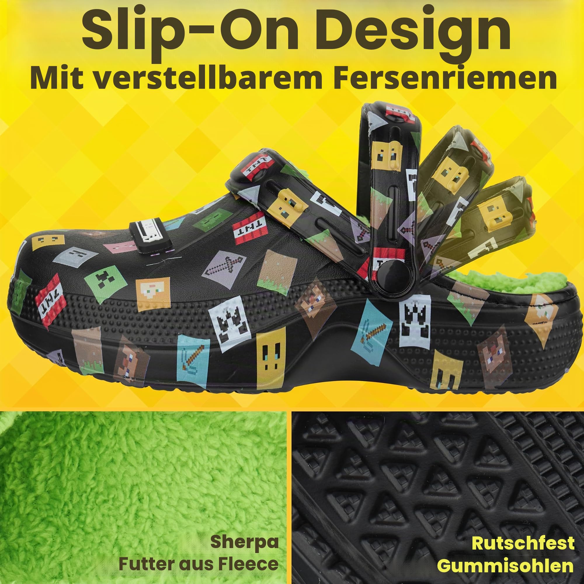 Get Trend Clogs Kinder Hausschuhe Jungen, Sherpa Gefüttert, Winter Pantoletten Plüsch mit Fersenriemen, Geschenk Idee