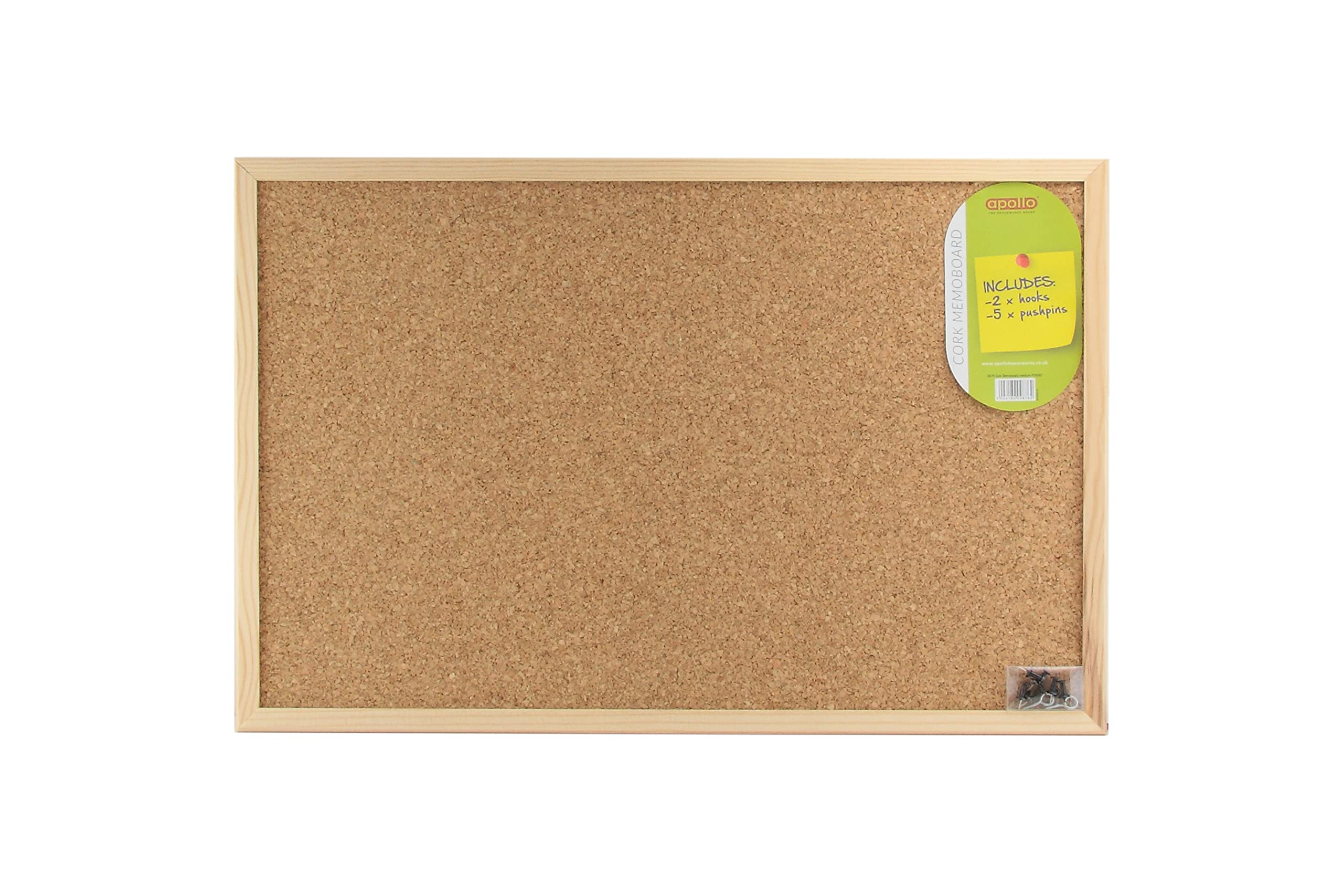 apollo THE HOUSEWARES BRAND Cork Memo Board Small, Bulletin Notice, Lightweight Pine Frame, Size: 40x59x1.8cm, Natural