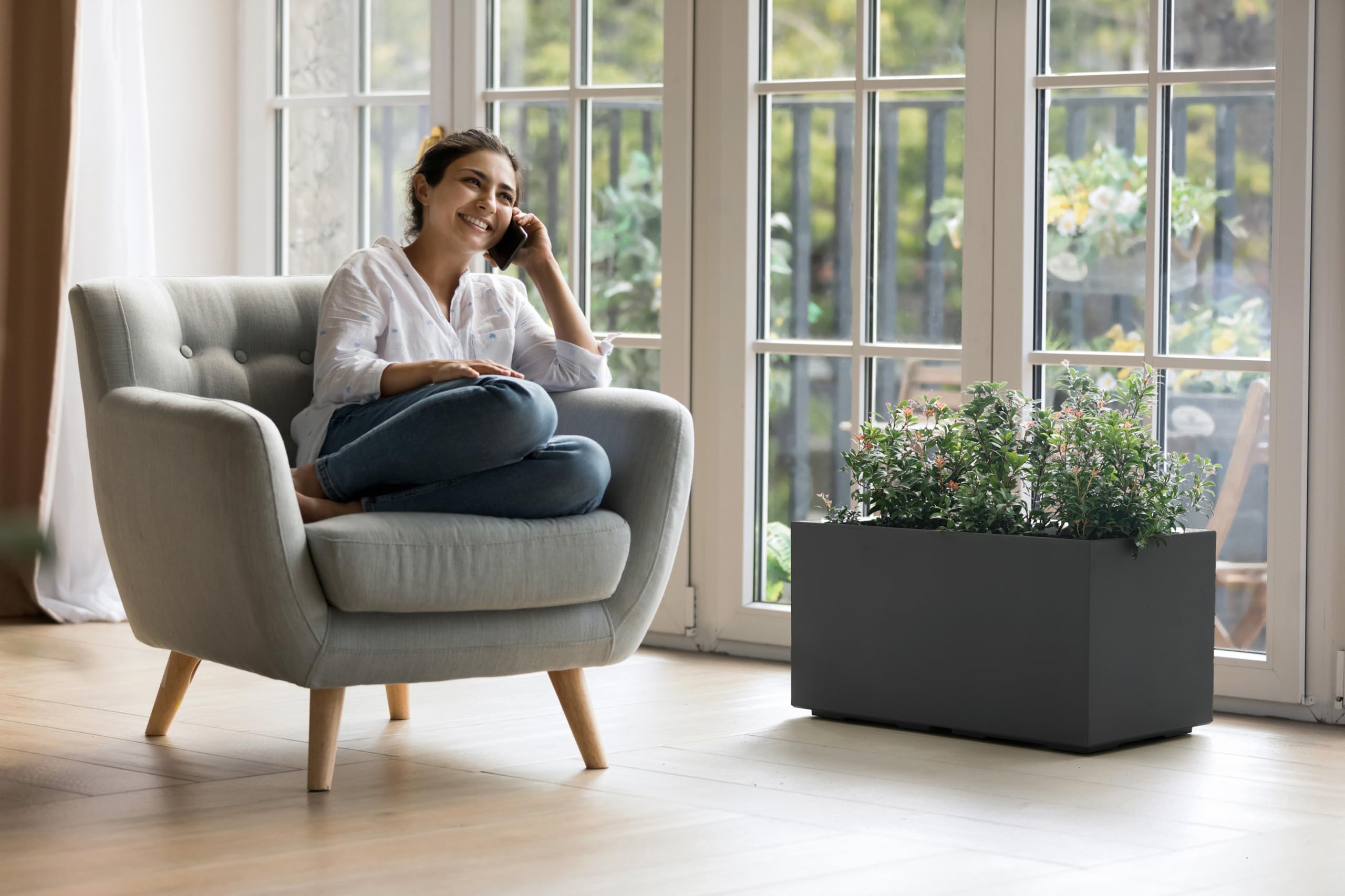Ondis24 Vaso per fiori, vaso da fiori Caro in aspetto cemento, vaso da fiori XXL su ruote in plastica 100% riciclata grande per esterni (Antracite, 80 cm)