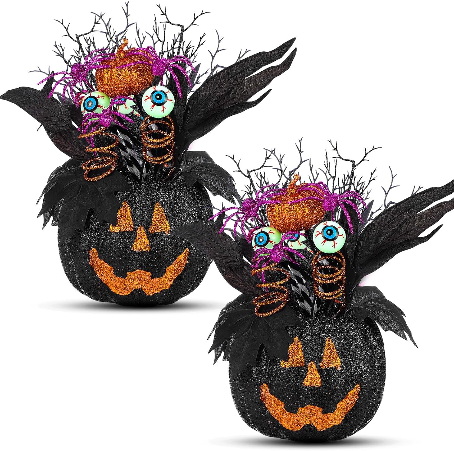 Giegxin 2 Pack Halloween Table Centerpieces Decorations 14'' x 10'' Artificial Flowers Pumpkin with Berries Jack O Lantern Tabletop for Home Kitchen Indoor Outdoor Haunted Party Holiday