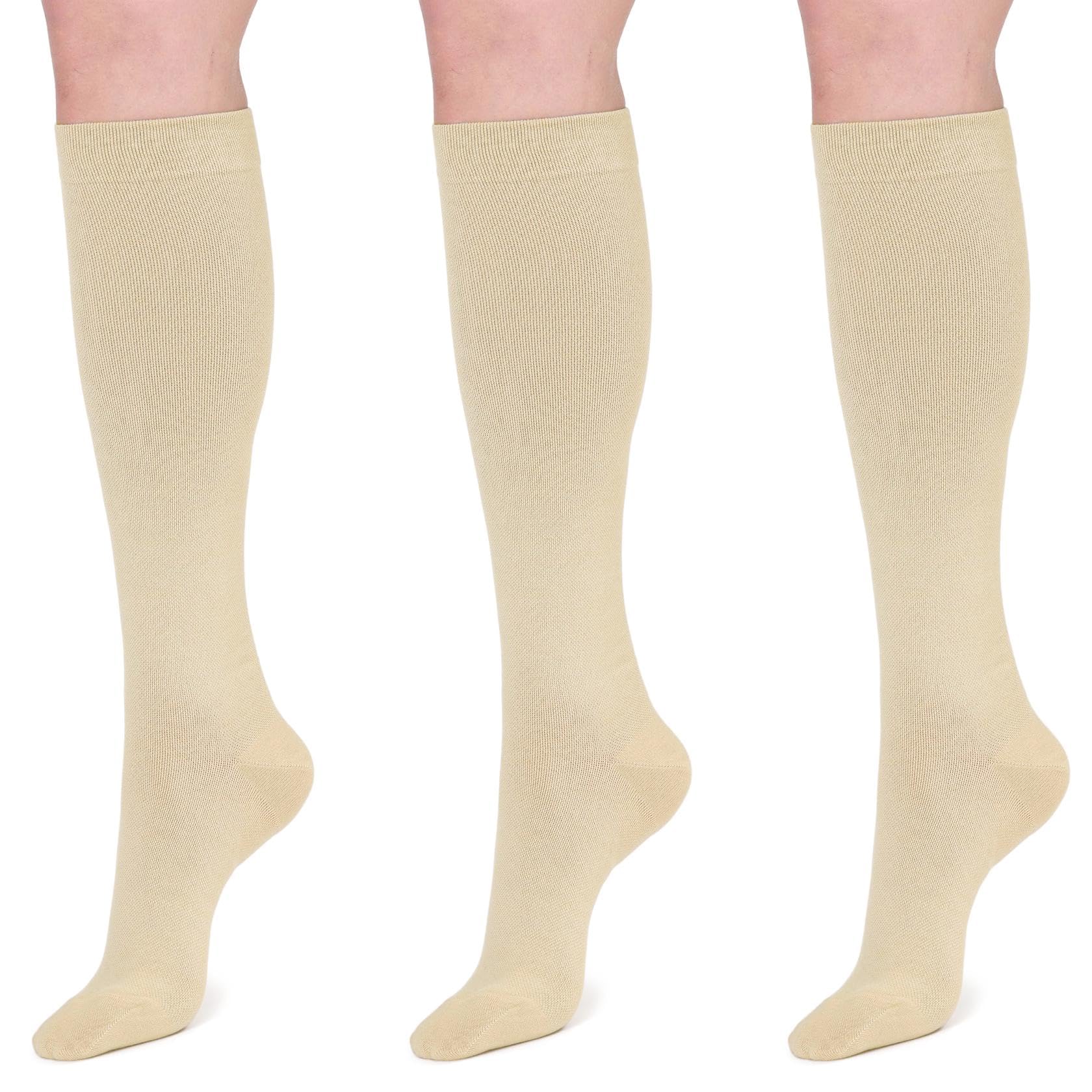 YABAIKE 3 Pairs Compression Socks for Women & Men 15-20 mmHg Graduated Support Over The Calf Socks for Nurse, Flight